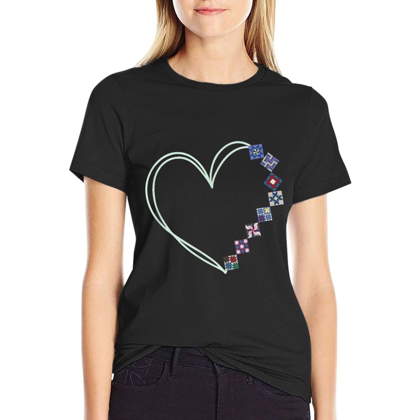 A Heart Made of Quilt Blocks Quilting  Heathered Texture T-Shirt