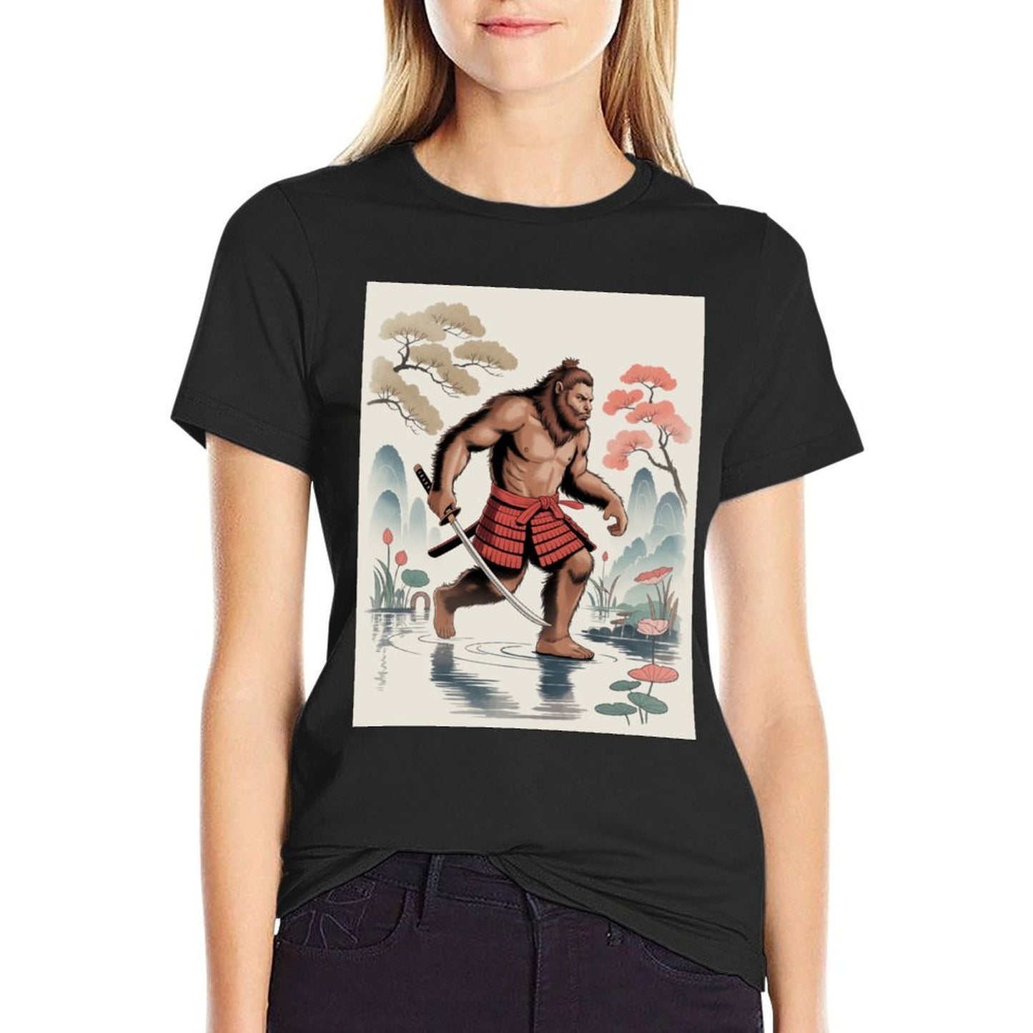 Samurai Bigfoot Ukiyo-e Art Japanese Vintage Graphic Funny Wrinkle-resistant T-Shirt