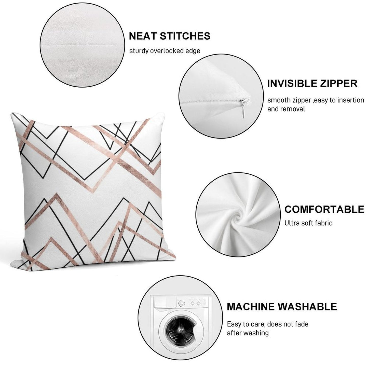 Rose Gold White Linear Triangle Abstract Pattern Soft Ultra-Soft Texture Throw Pillow