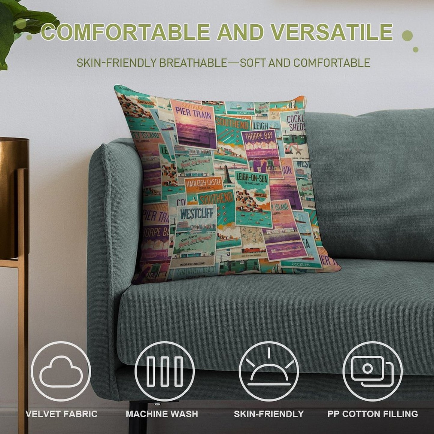 Southend-on-Sea, Essex, UK Poster Collection Soft High-Density Material Throw Pillow