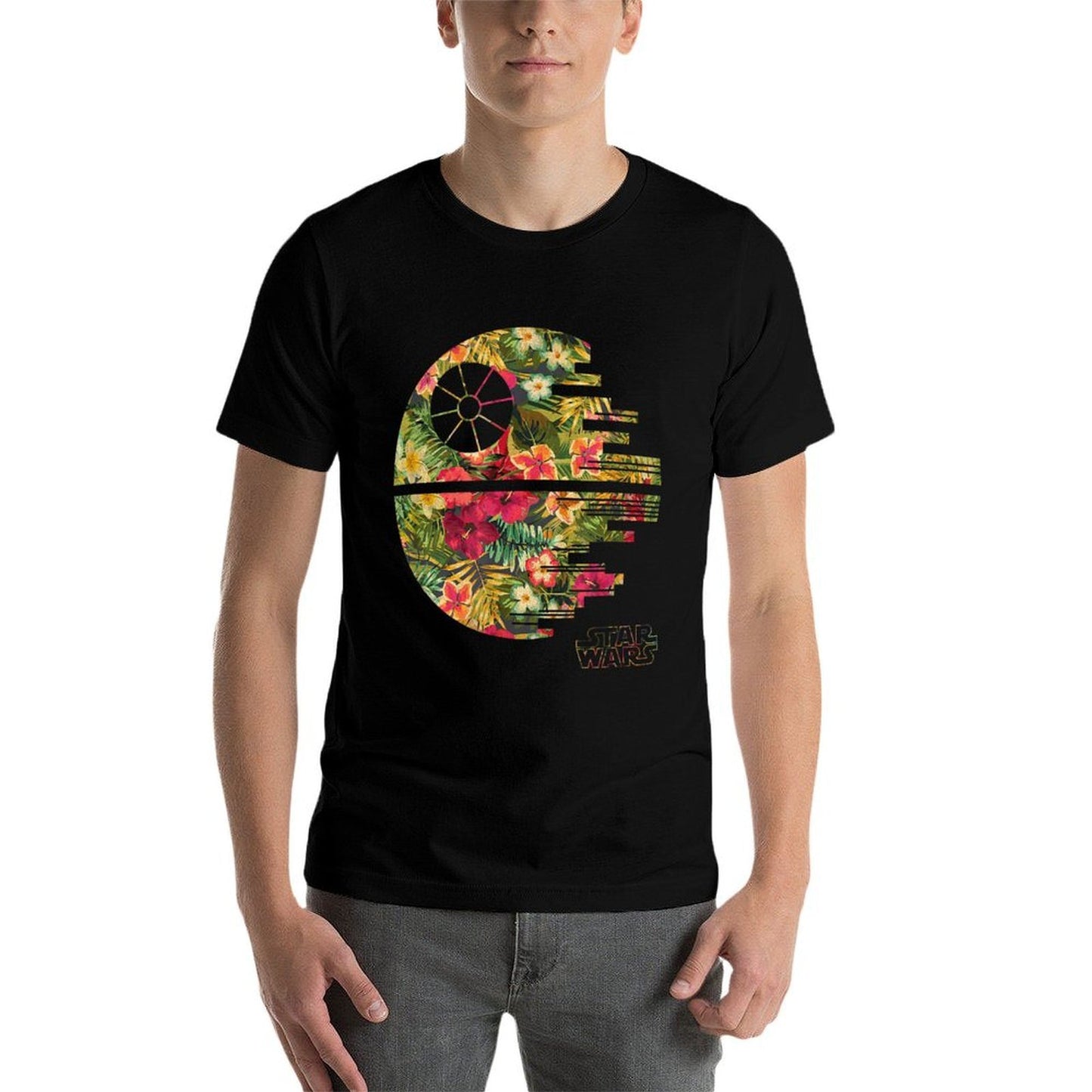 Star Wars Classic Death Star Silhouette Flower Portrait Heathered Texture T-Shirt