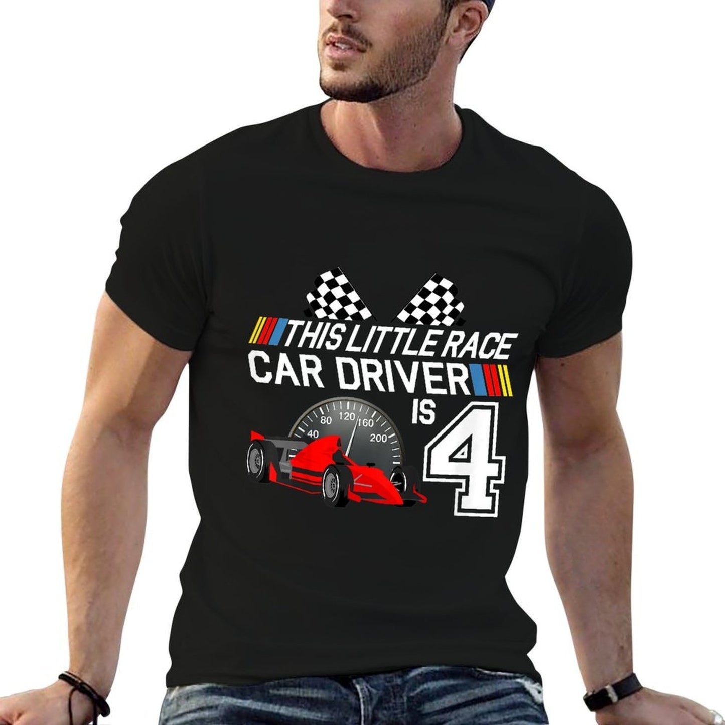 4 Year Old Race Car Birthday 4th Racing Party Gift Durable T-Shirt