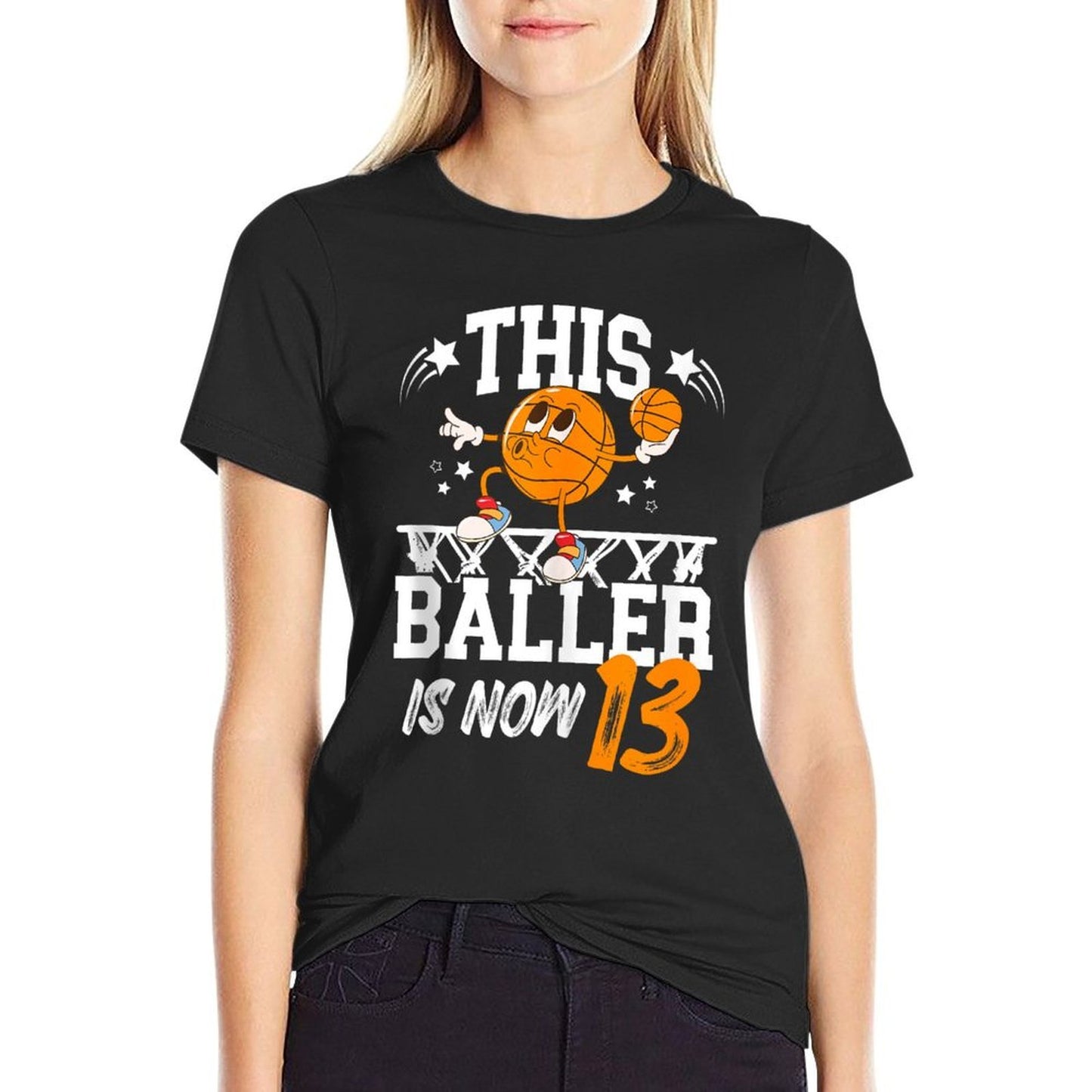13th Basketball Birthday Thirteen Year Old Basketball Player Rolled Sleeves T-Shirt
