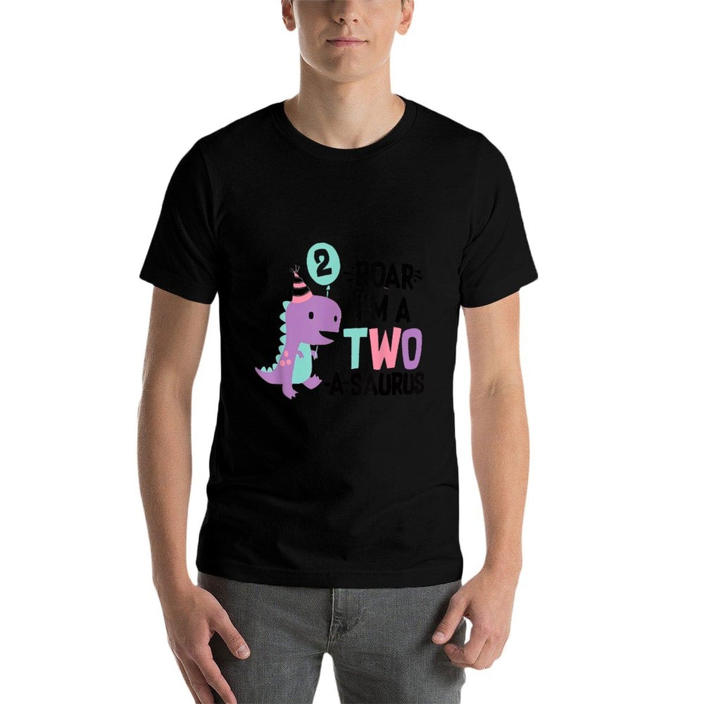 Roar Im A Two-A-Saurus Two Years Old Birthday Party Boy Girl Oversized Silhouette T-Shirt