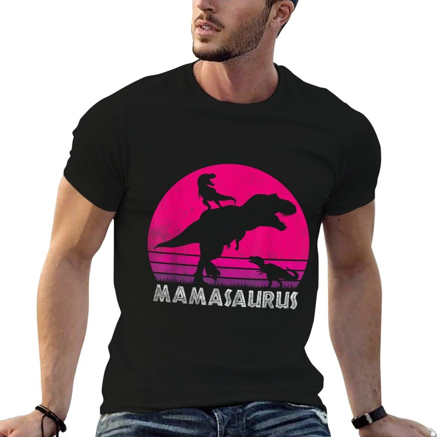 Vintage Retro 2 Kids Mamasaurus Sunset Funny Gift For Mother Moisture-wicking T-Shirt