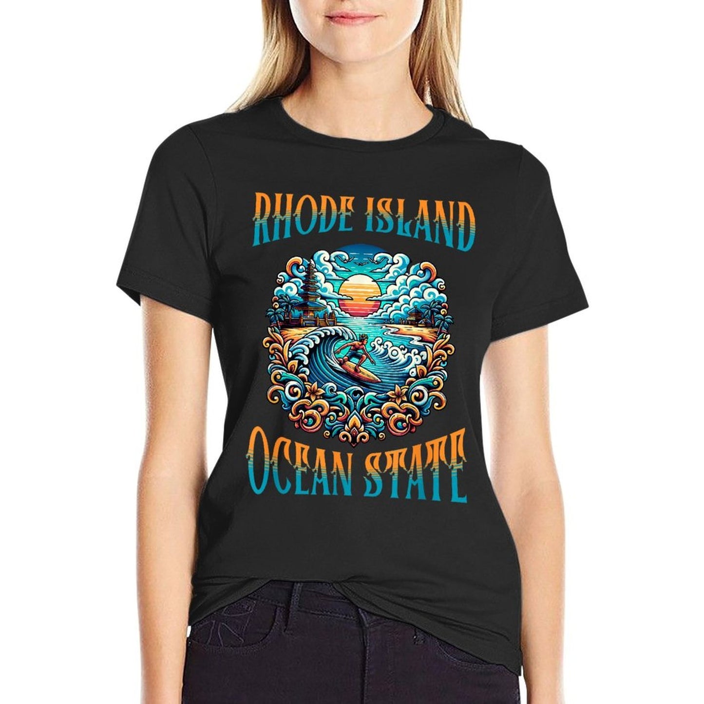 Rhode Island Ocean State Rolled Sleeves T-Shirt
