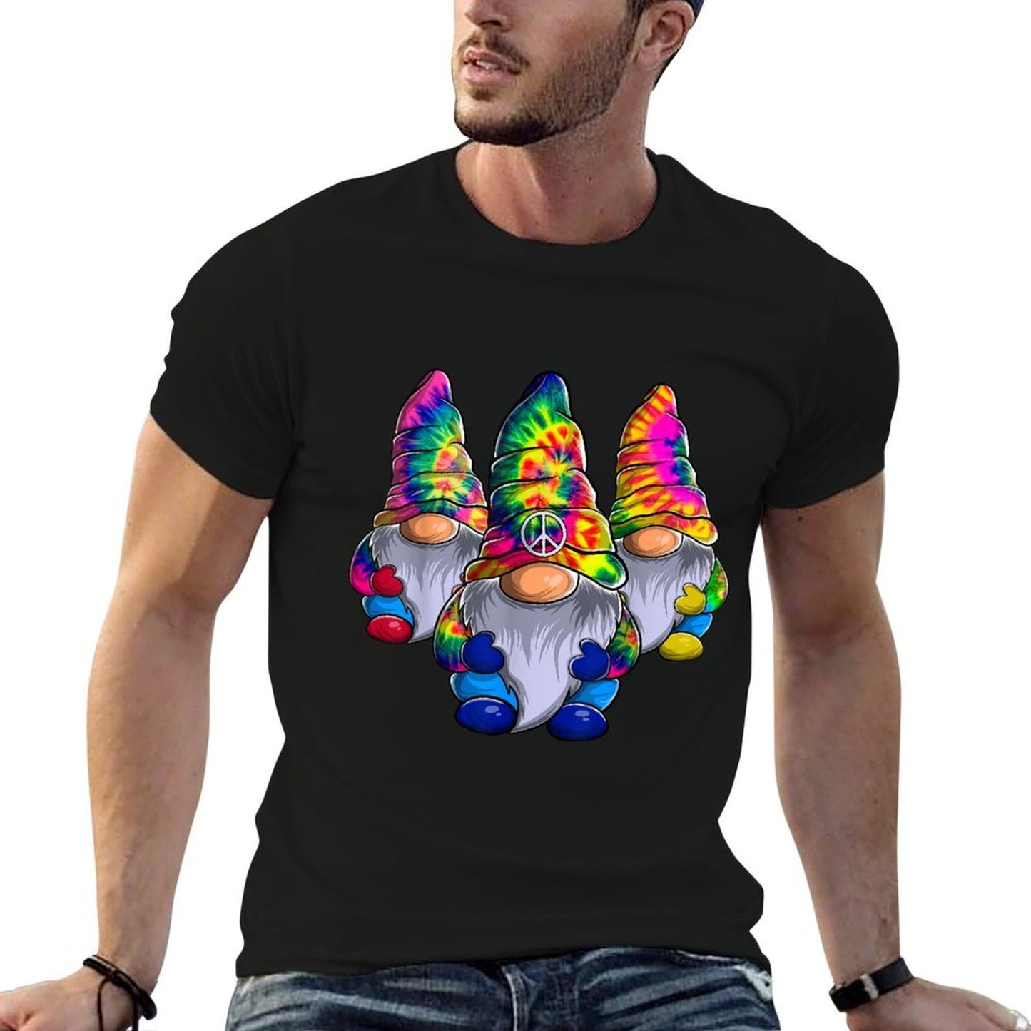 Three Hippie Gnomes Peace Gnome Funny Retro Tie Diy Design Soft T-Shirt