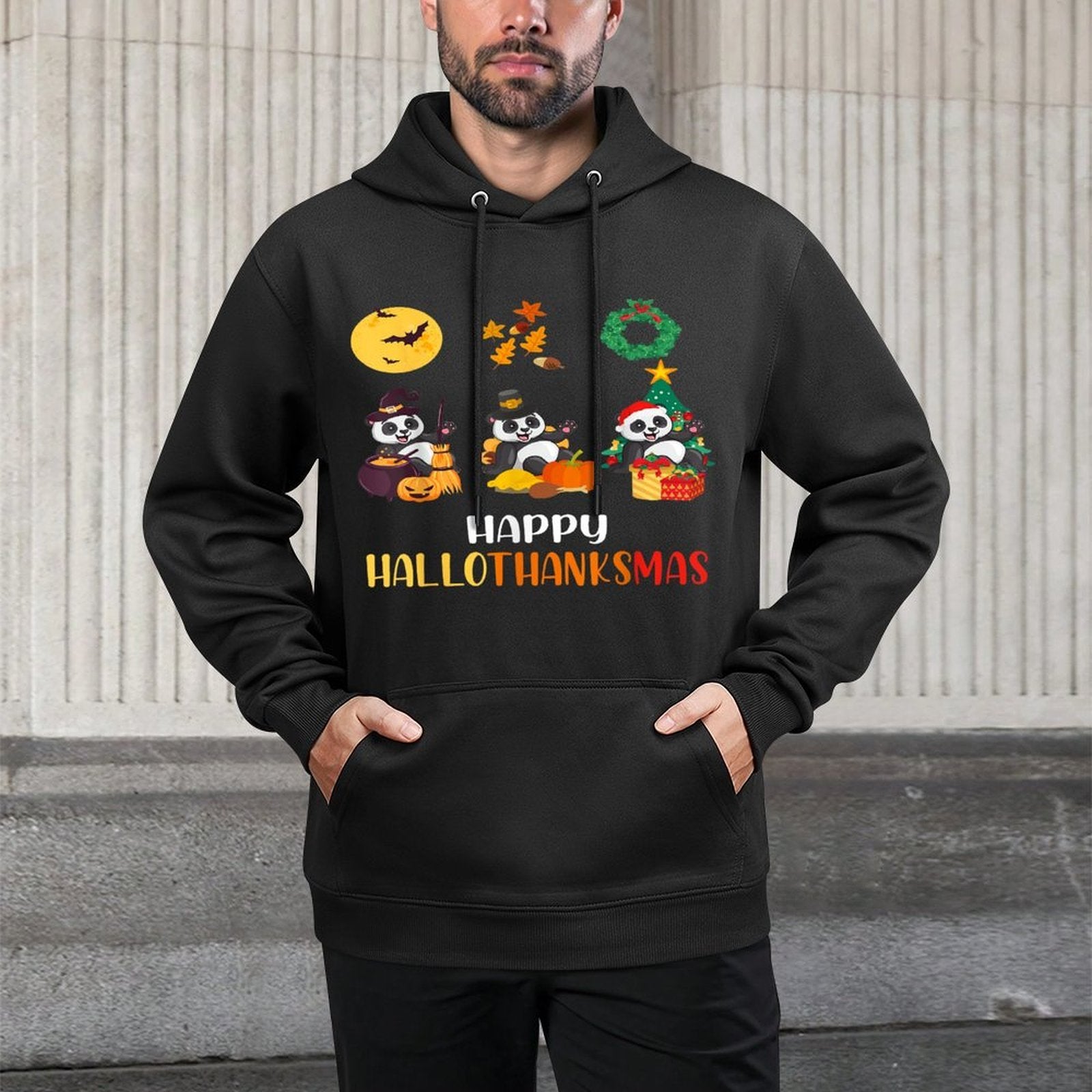 Panda Halloween Christmas Happy Hallothanksmas Panda Relaxed Fit Hoodie