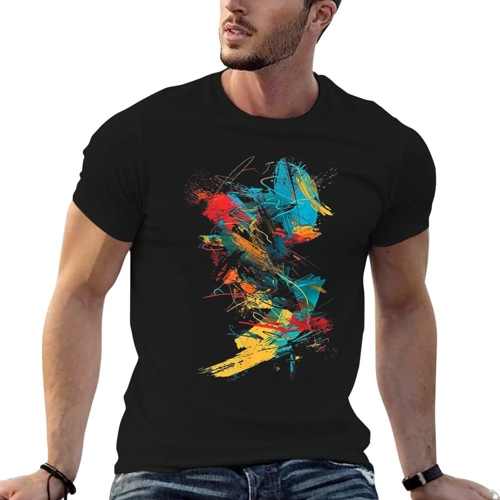 @rtY Art Drawing Graphic Colorful Abstract Painting, Small, Black  Graphic-printed T-Shirt