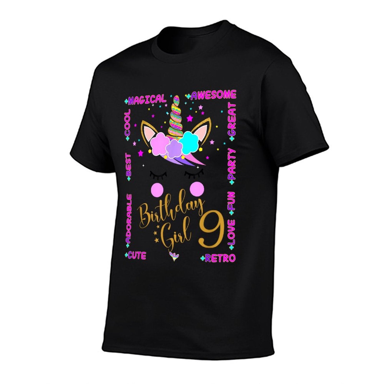 9th Unicorn Birthday Girl Nine Years Old Kids  Trendy Pattern T-Shirt