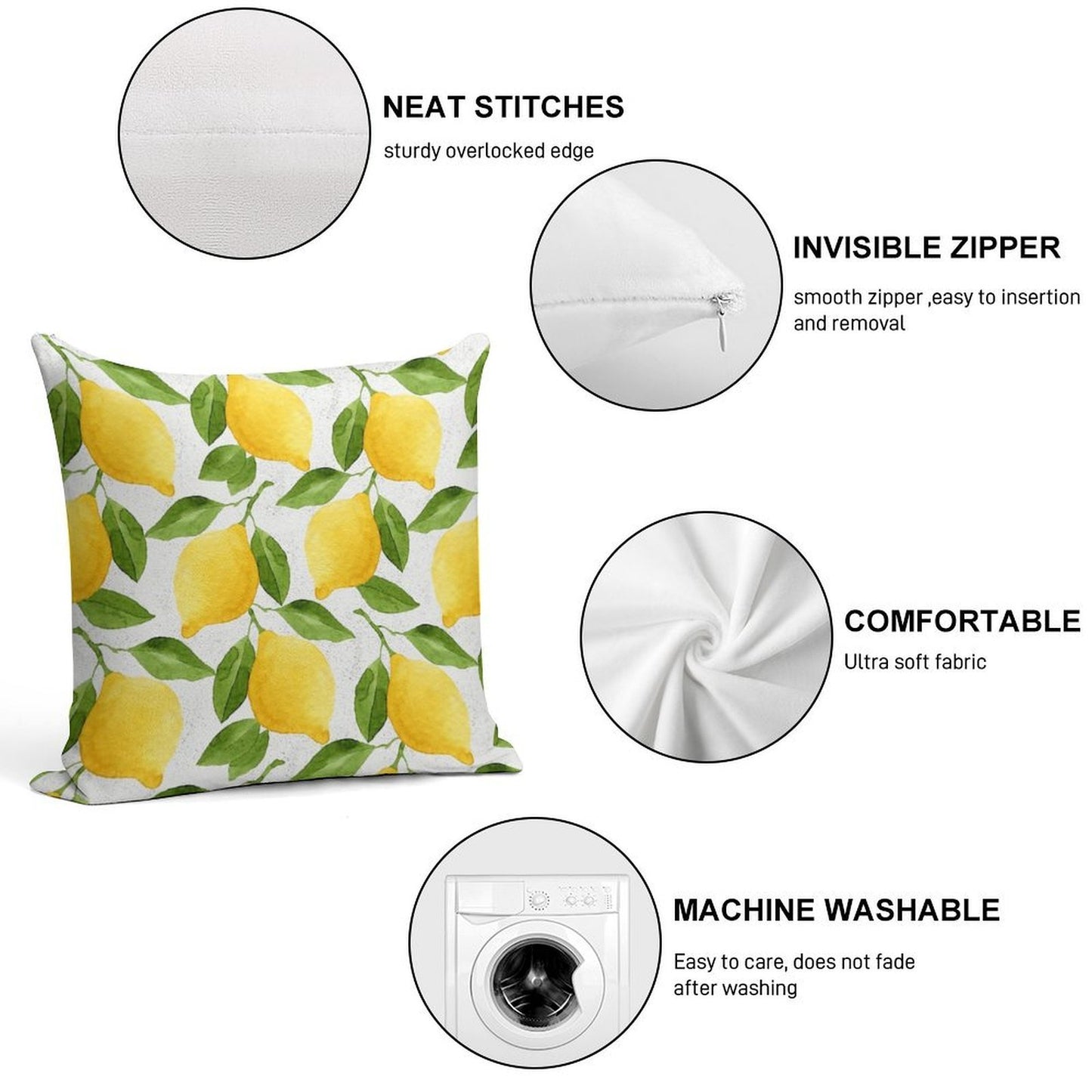 Watercolor Lemon Pattern Soft Decorative Cover Throw Pillow