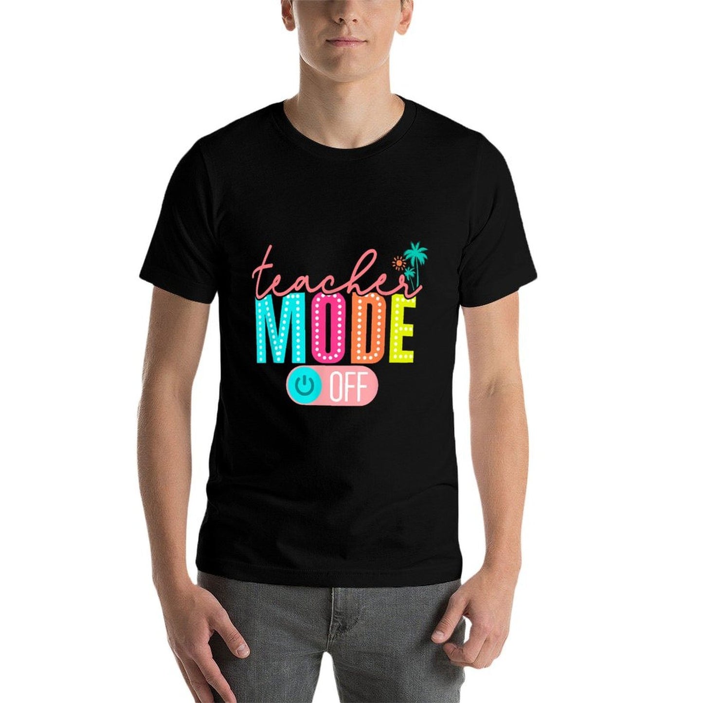 Retro Teacher Mode Off Happy Last Day Of School Hello Summer  Ribbed Collar T-Shirt