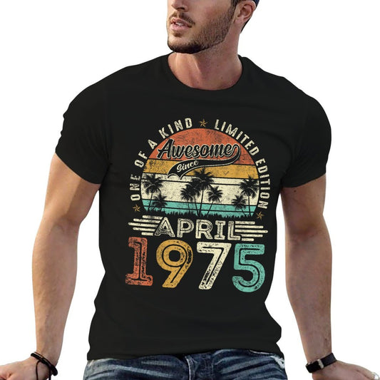 50 Year Old Vintage Born In April 1975 50th Birthday Men Dad  Oversized Silhouette T-Shirt