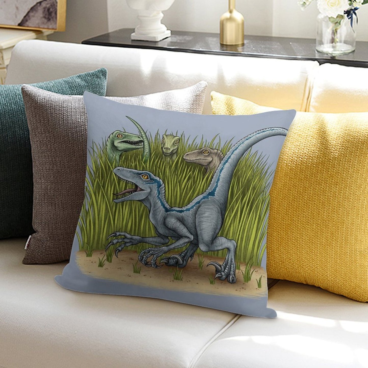 Jurassic World Velociraptors Soft Short Plush Fabric Throw Pillow
