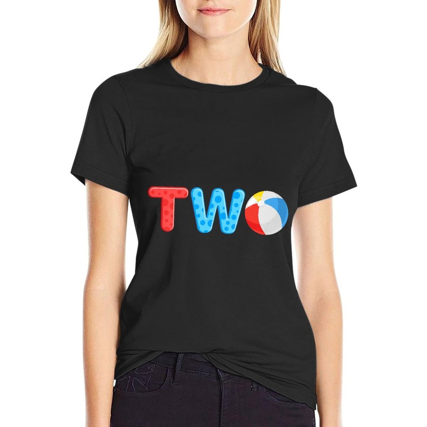 2nd Birthday Two Year Old Beach Ball Theme Summer Pool Party Kids Stretchy T-Shirt
