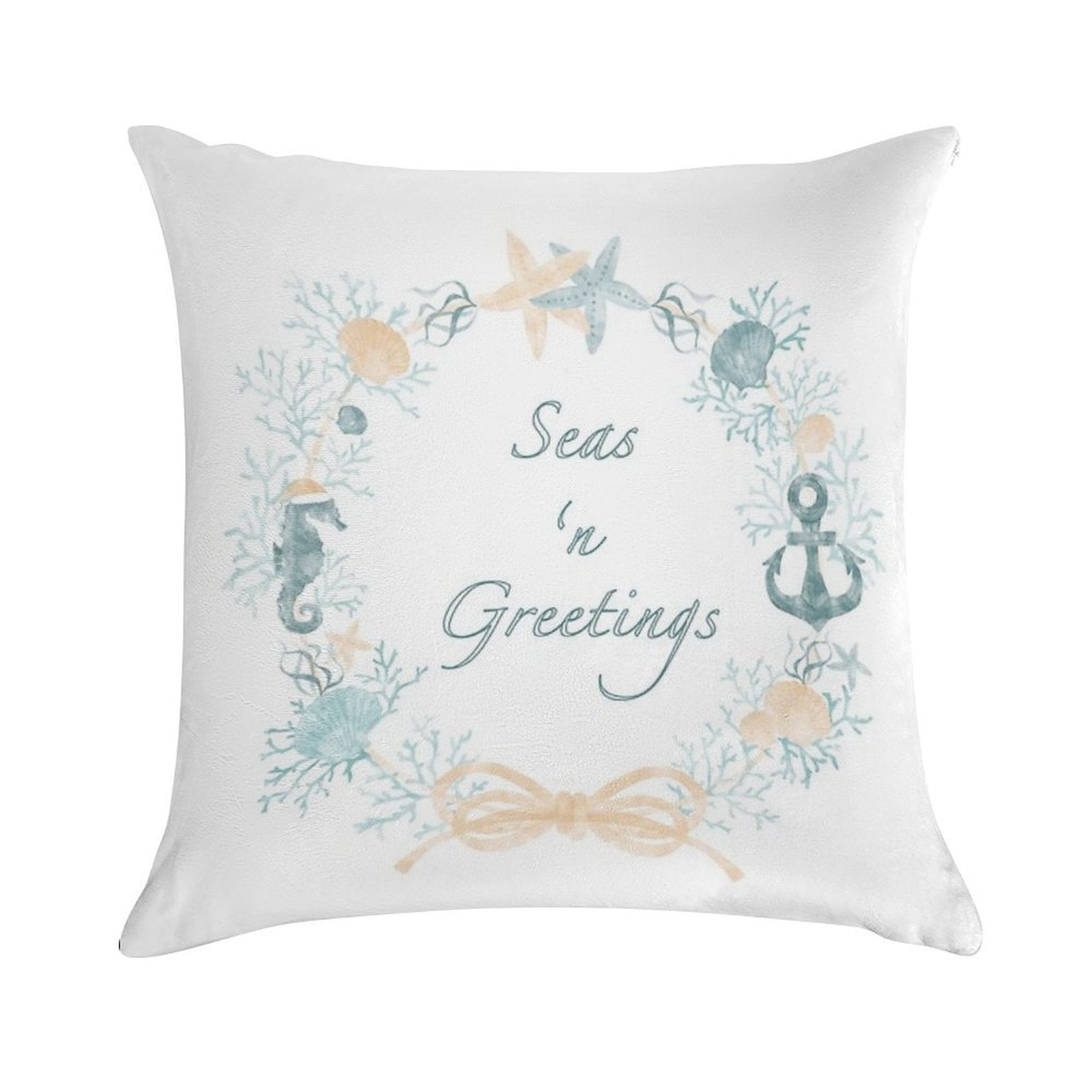 Seas 'n Greetings Coastal Christmas Wreath Soft Shrink-Resistant Throw Pillow