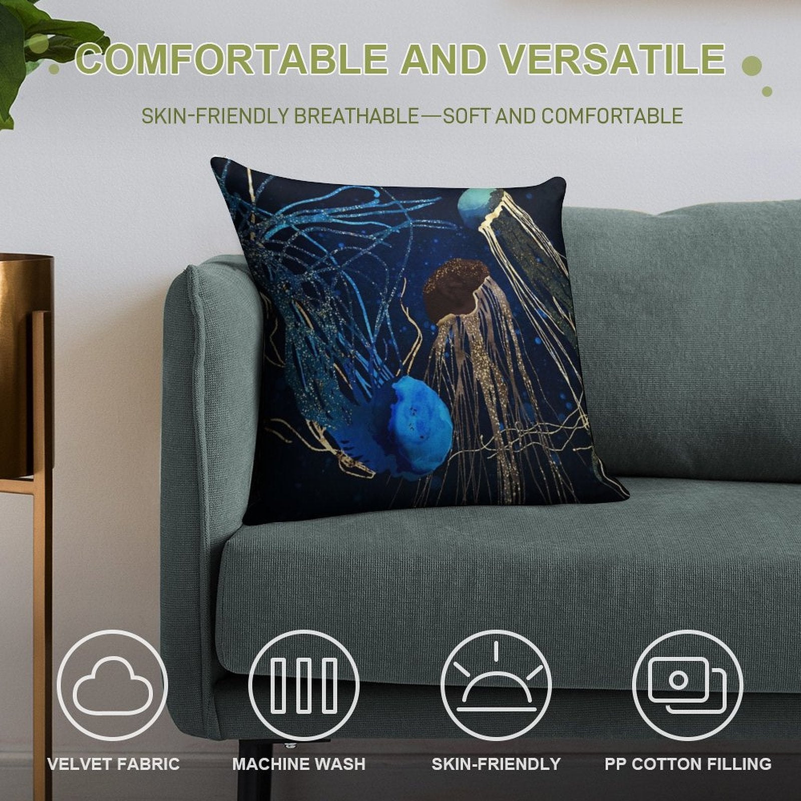Metallic Jellyfish IV Soft Short Plush Fabric Throw Pillow