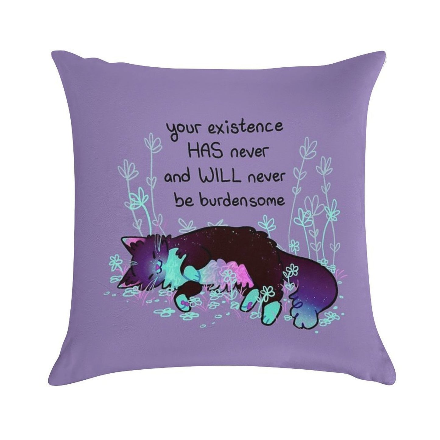 Your Existence Neon Sleepy Kitty Soft Washable Throw Pillow