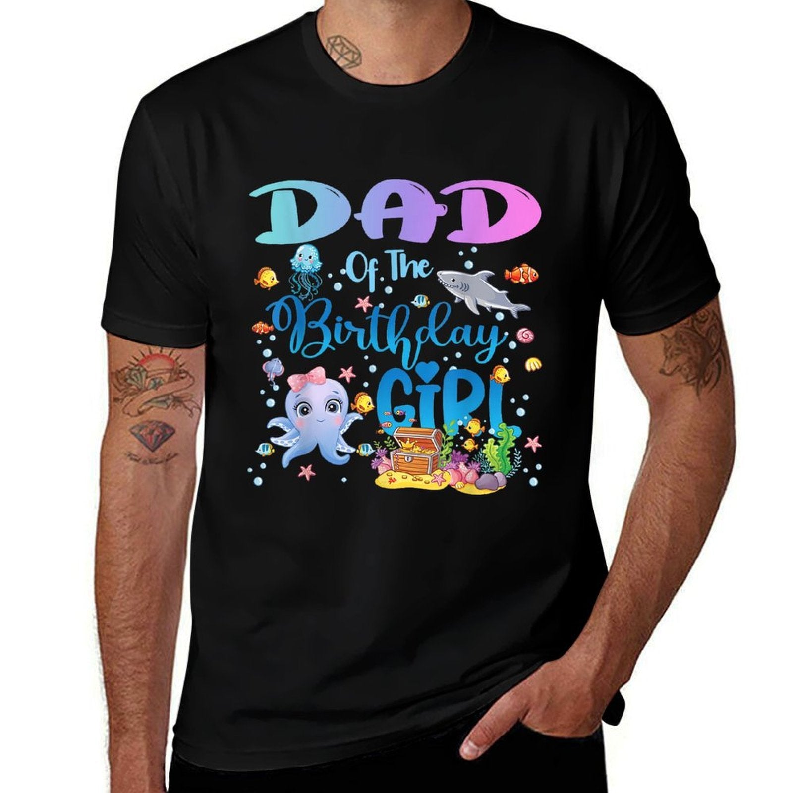 Dad Of The Birthday Girl Sea Fish Ocean Aquarium Graphic-printed T-Shirt