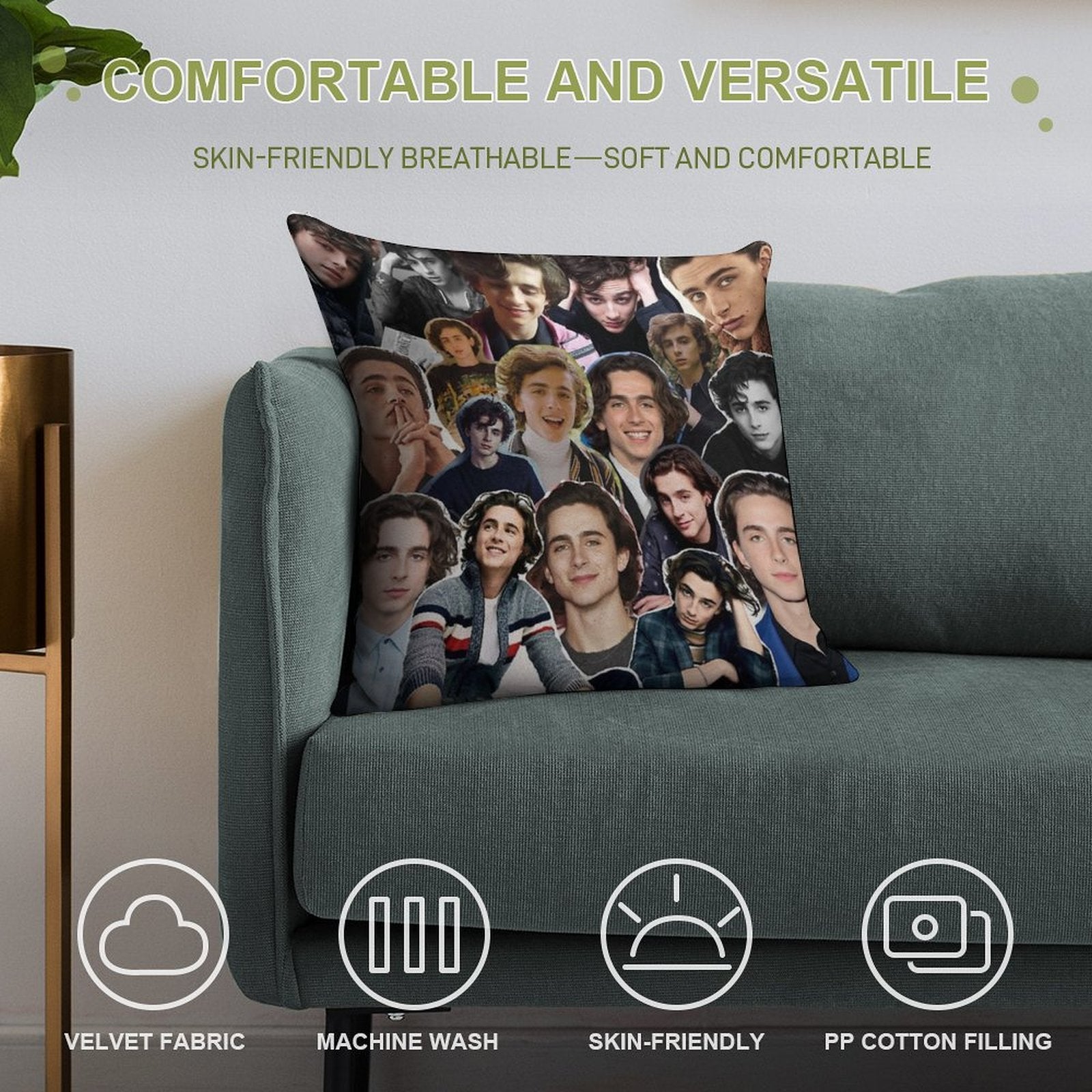 Timothée Chalamet Collage 2.0 Soft Short Plush Fabric Throw Pillow