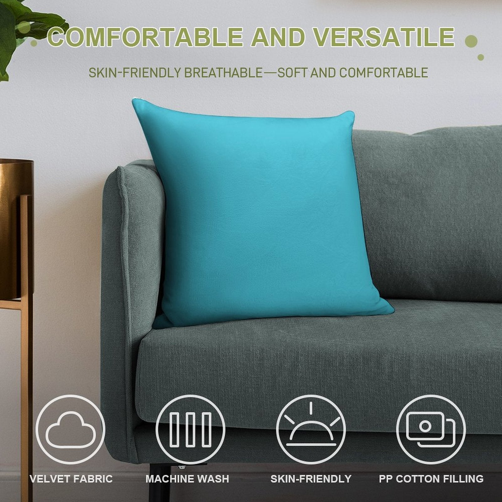 Turquoise Soft Reinforced Edging Throw Pillow