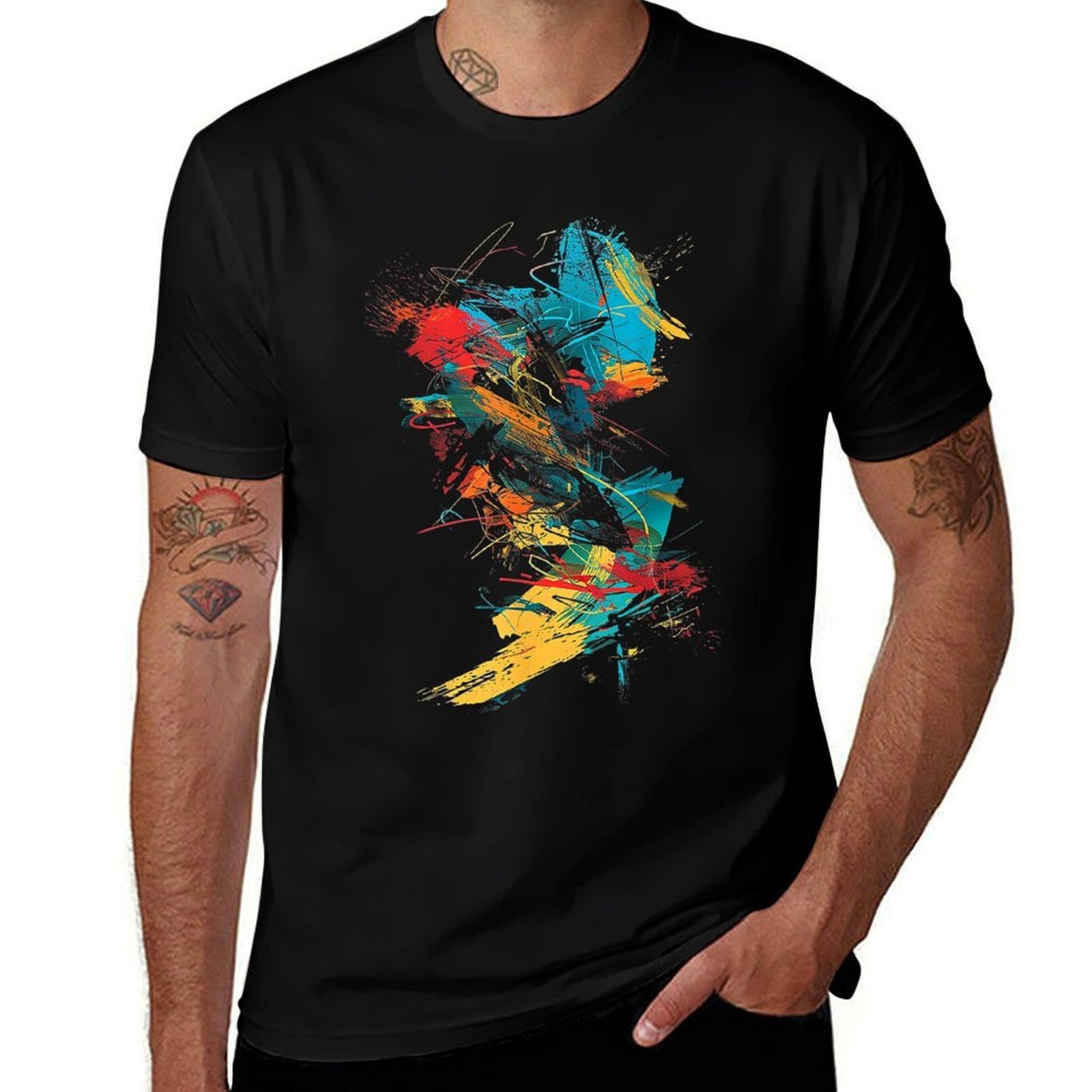 @rtY Art Drawing Graphic Colorful Abstract Painting, Small, Black  Graphic-printed T-Shirt
