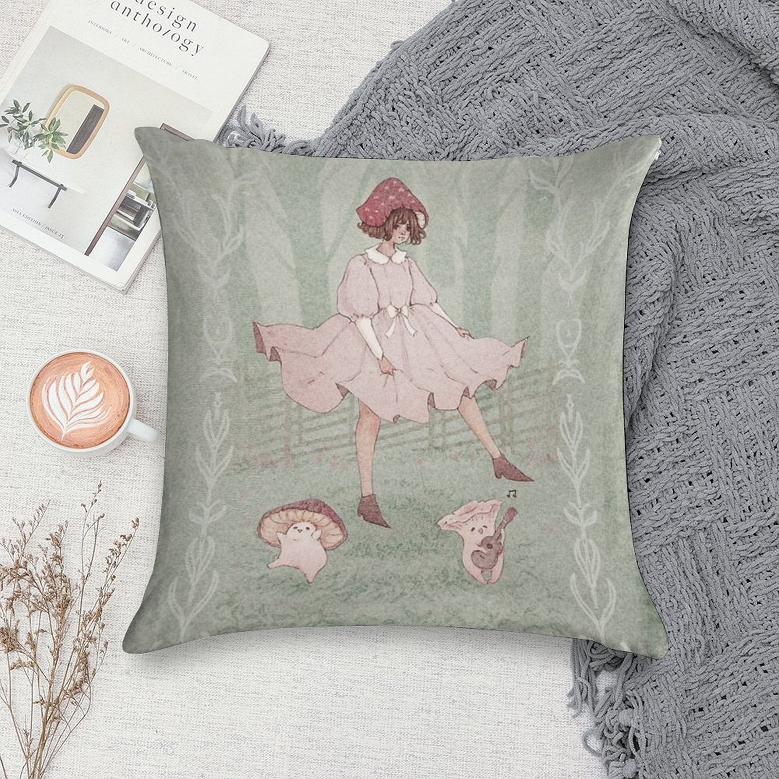 Dancing Mushrooms Soft Multiple Sizes Throw Pillow