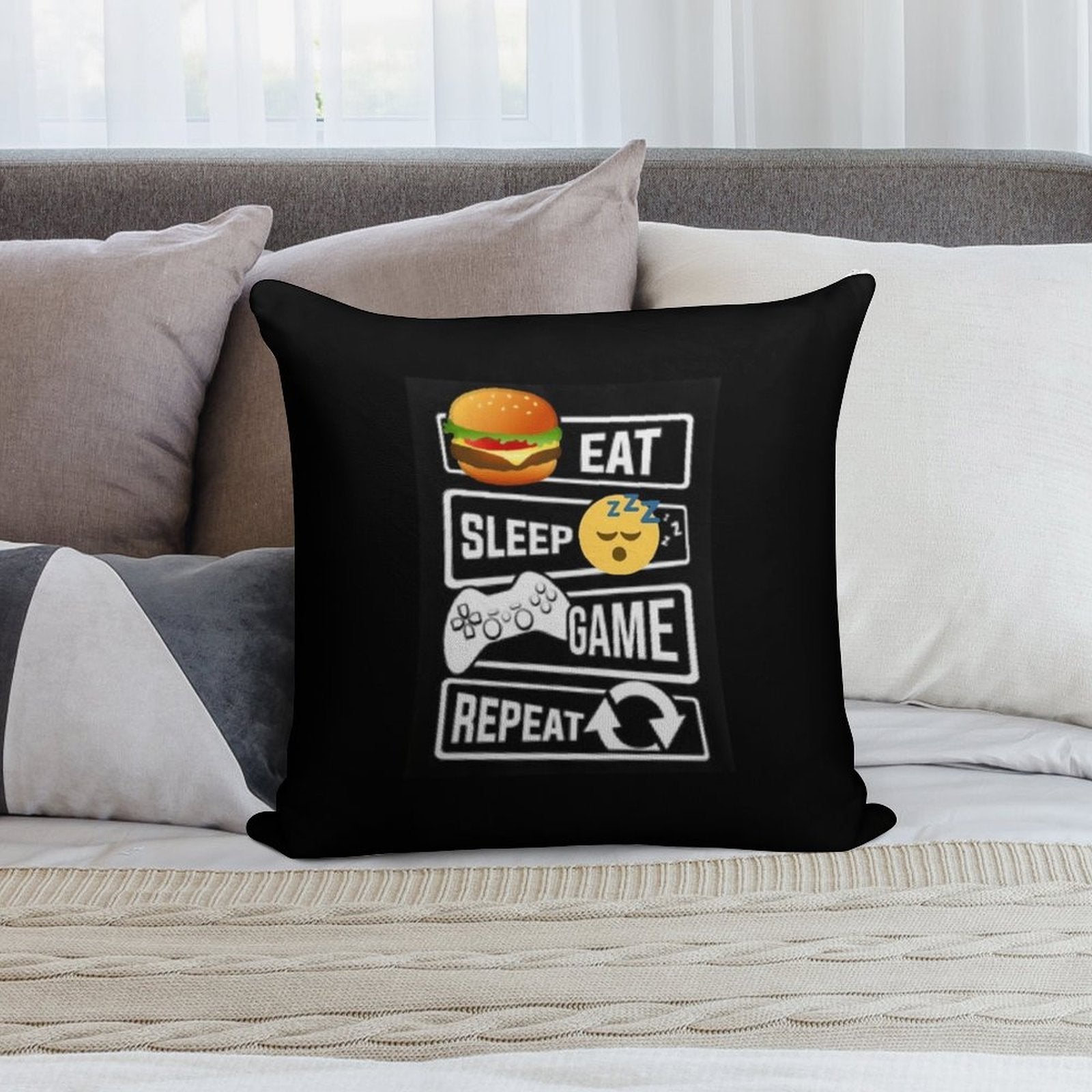 Gamer Eat, Sleep, Game, Repeat Soft Luxury Feel Throw Pillow