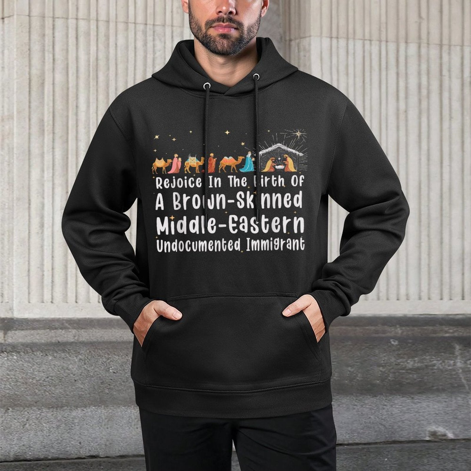 Rejoice In The Birth Of A Brown Skinned Middle Eastern Xmas Customizable Surface Hoodie