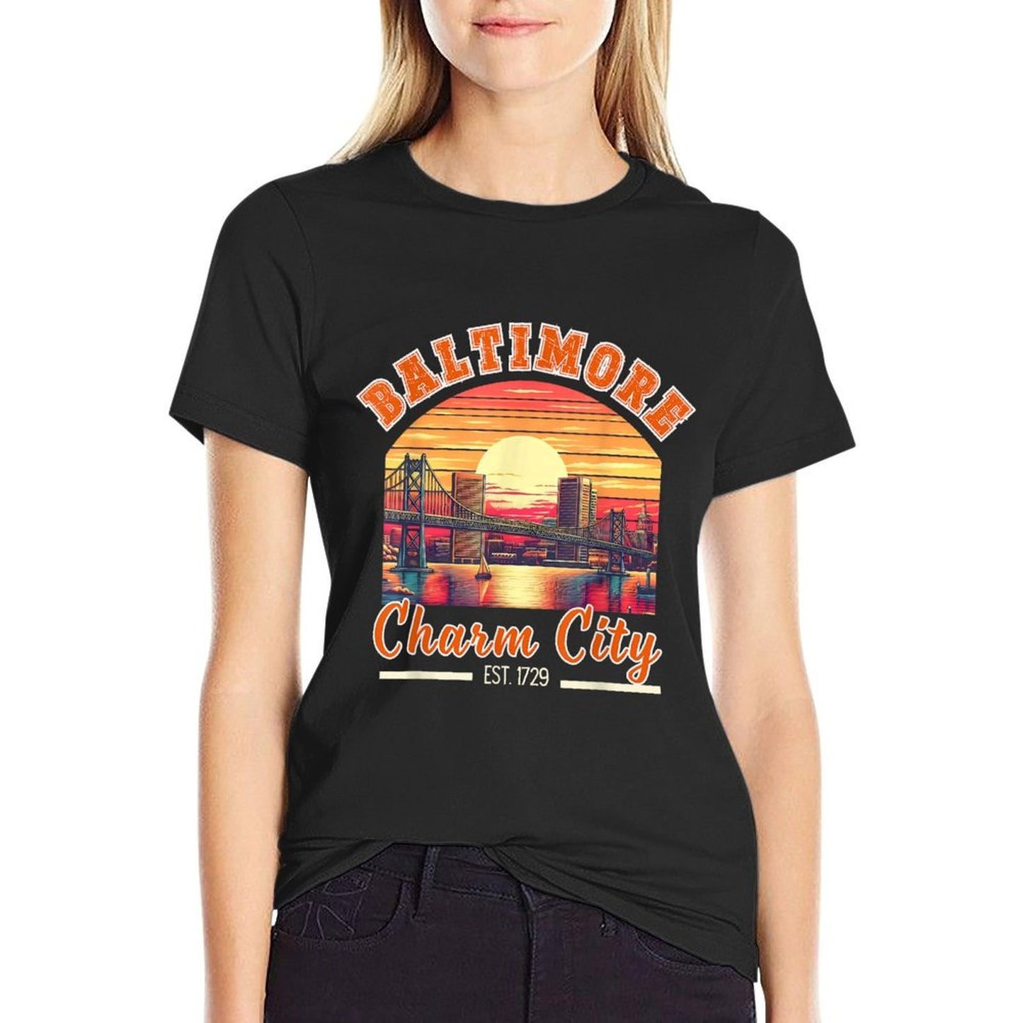 Vintage Maryland Baltimore Charm City Trip Retro Skyline Men Durable T-Shirt