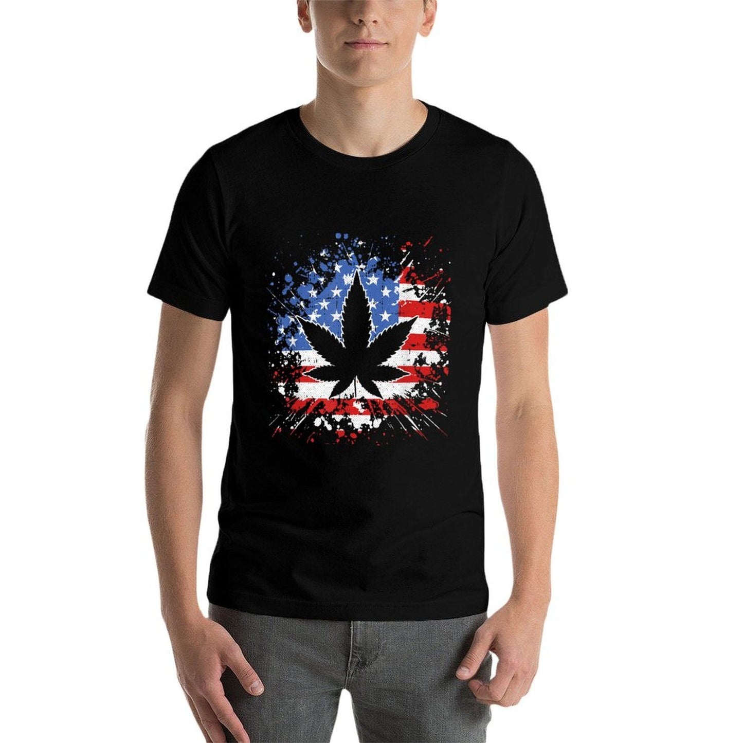 Weed American 4th Of July Marjuana Patriotic Stoner High-quality Stitching T-Shirt