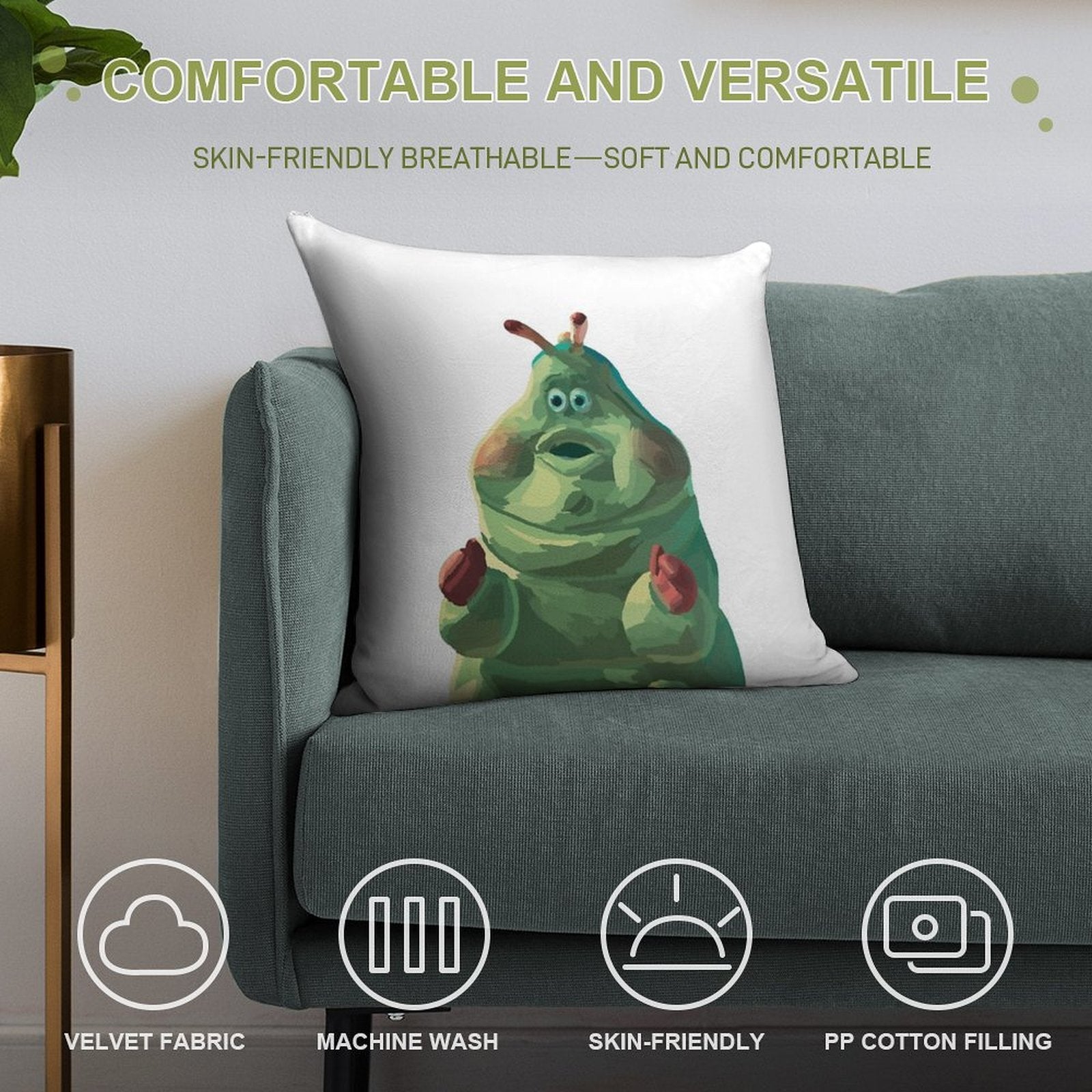 Bugs Life Caterpillar Heimlich Soft Short Plush Fabric Throw Pillow