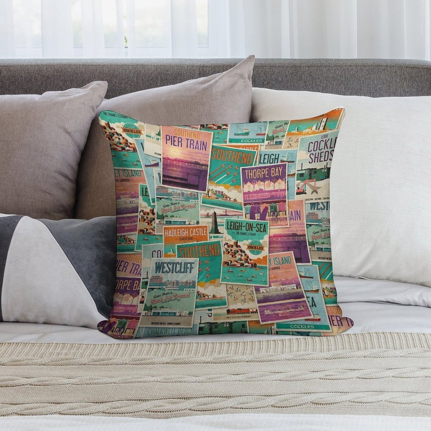 Southend-on-Sea, Essex, UK Poster Collection Soft High-Density Material Throw Pillow