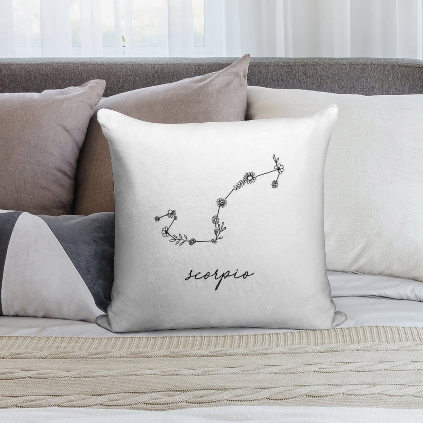 Scorpio Zodiac Wildflower Constellation Soft Washable Throw Pillow