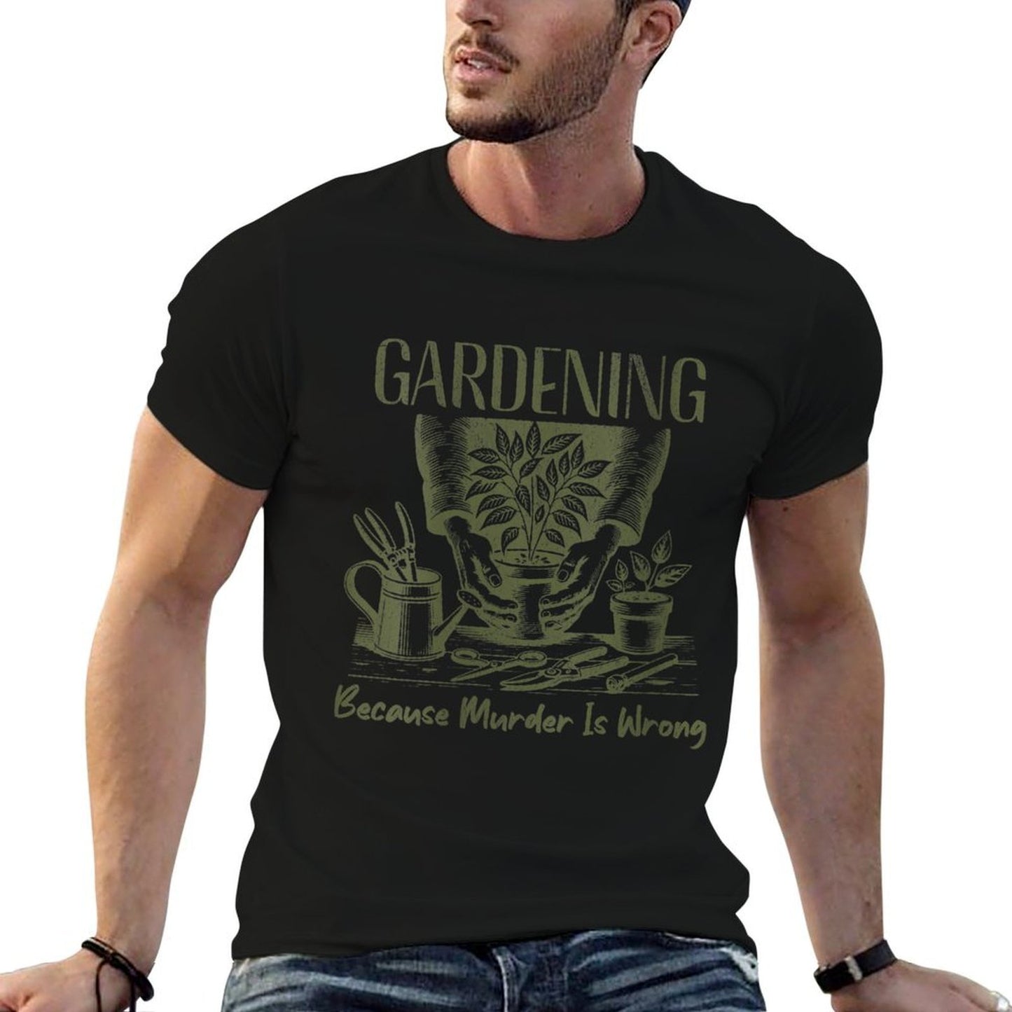 Womens Gardening Because Murder Is Wrong Ironic Gardening Funny Moisture-wicking T-Shirt