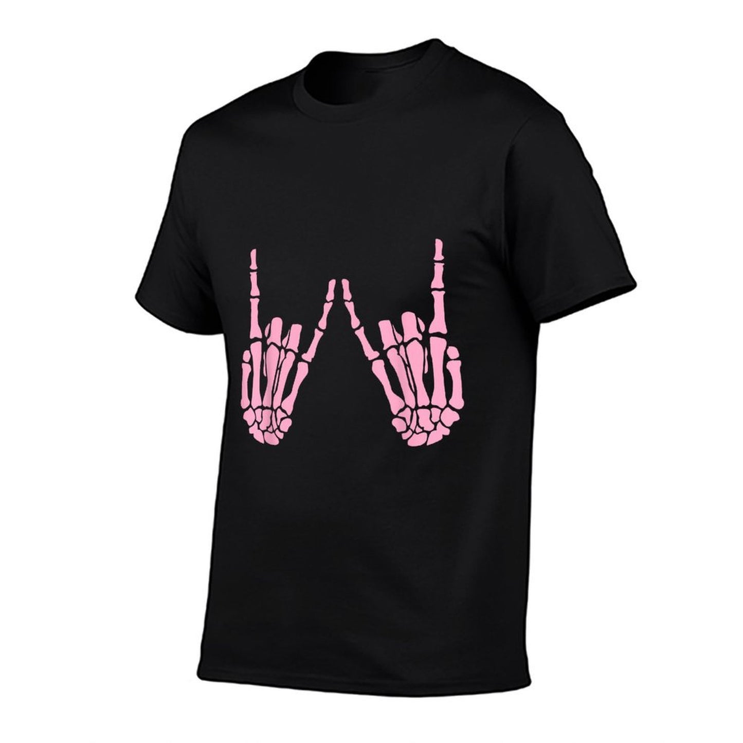 Skeleton Pink Rocker Hands Gothic Halloween Rock Music Polyester Blend T-Shirt