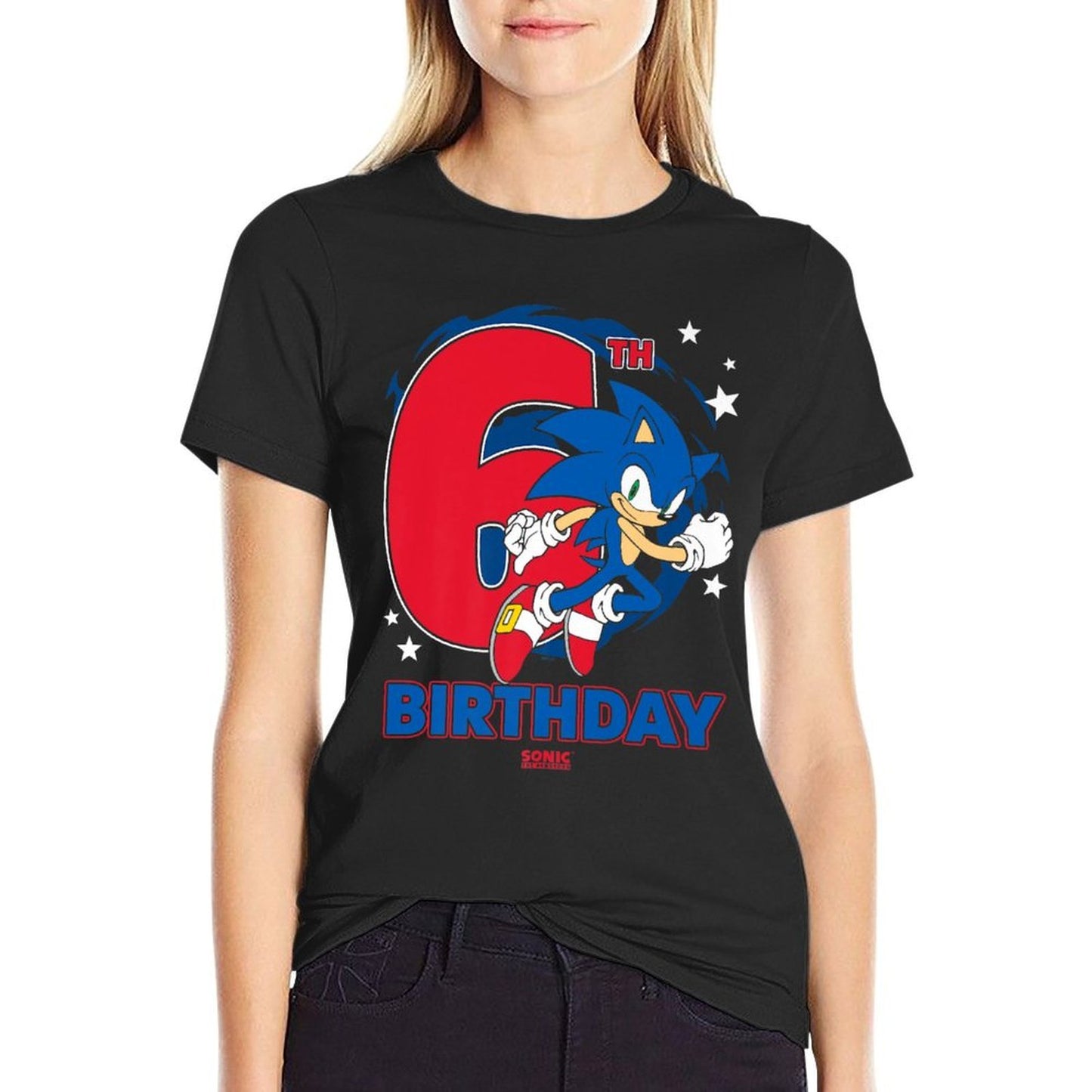 Sonic The Hedgehog Epic Sonic 6th Birthday Big Chest Logo Premium Rolled Sleeves T-Shirt