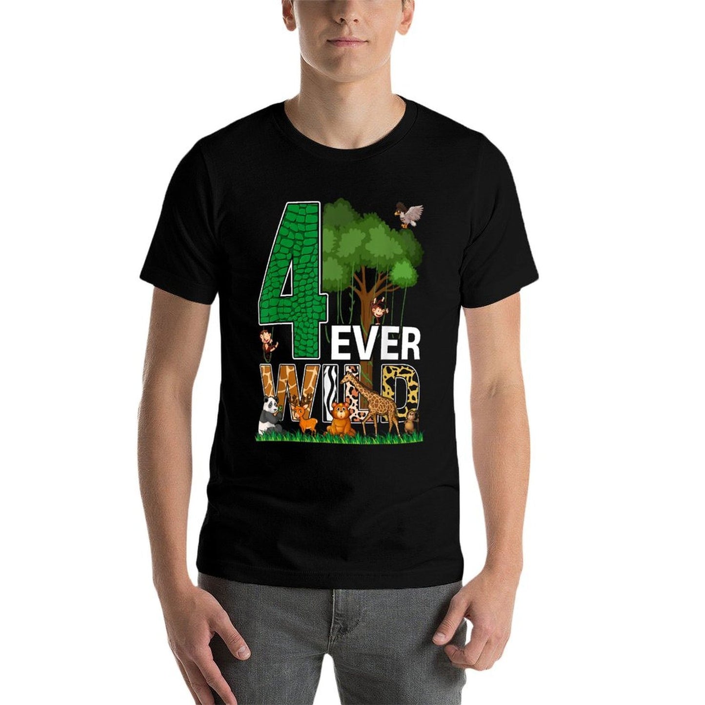 4 Ever Wild Birthday Decorations Boy Zoo 4th Birthday Party Polyester Blend T-Shirt