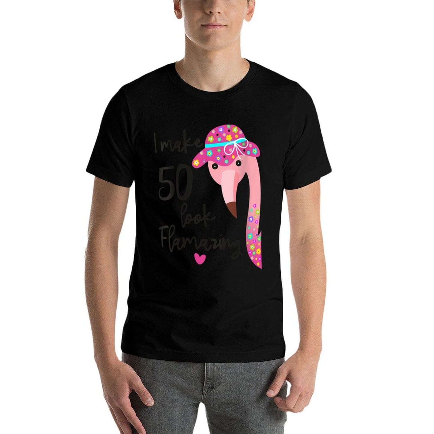 Womens Funny Flamingo 50th Birthday for 50 Years Old Fifty Trendy Pattern T-Shirt