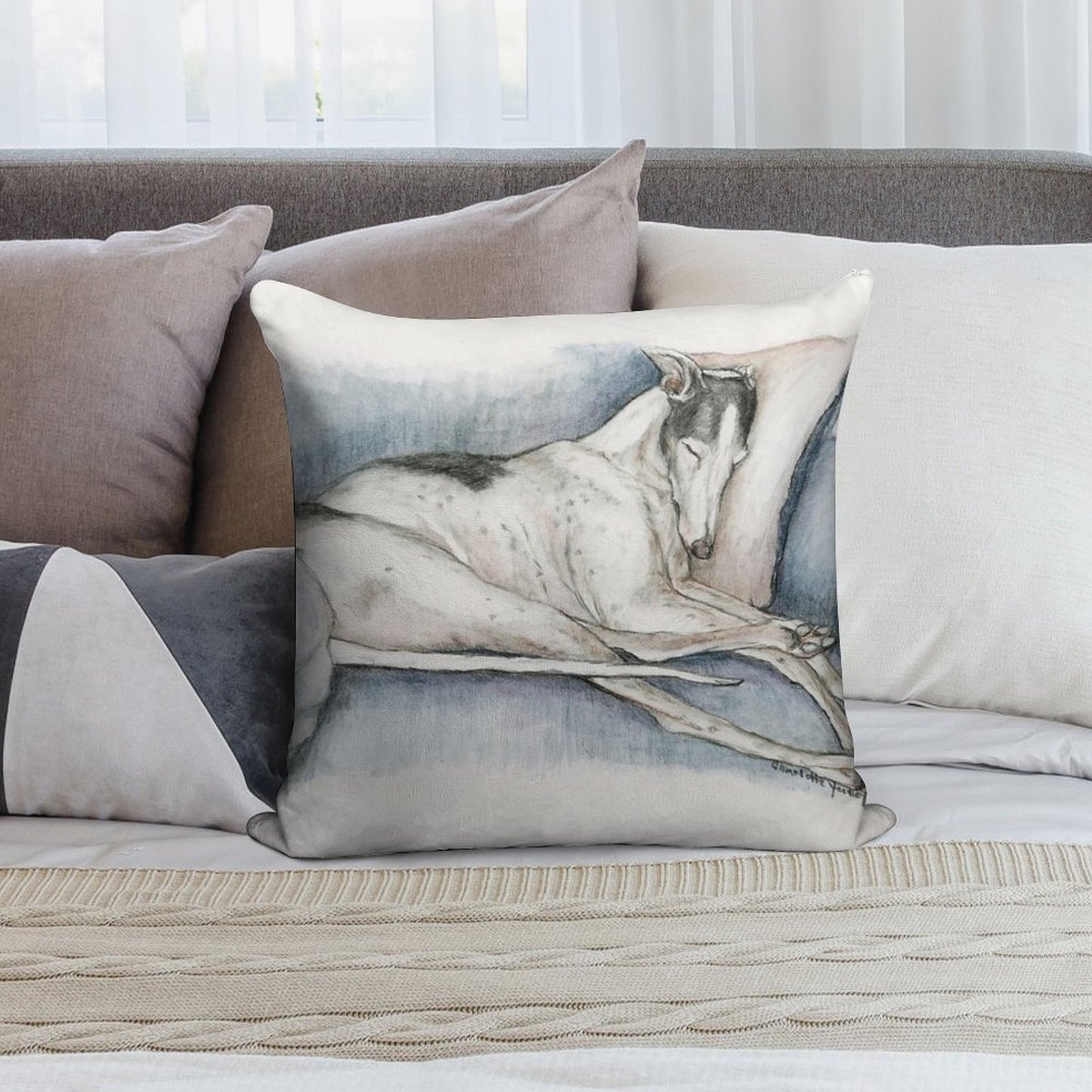 Sleeping Greyhound Soft Bedroom Essential Throw Pillow