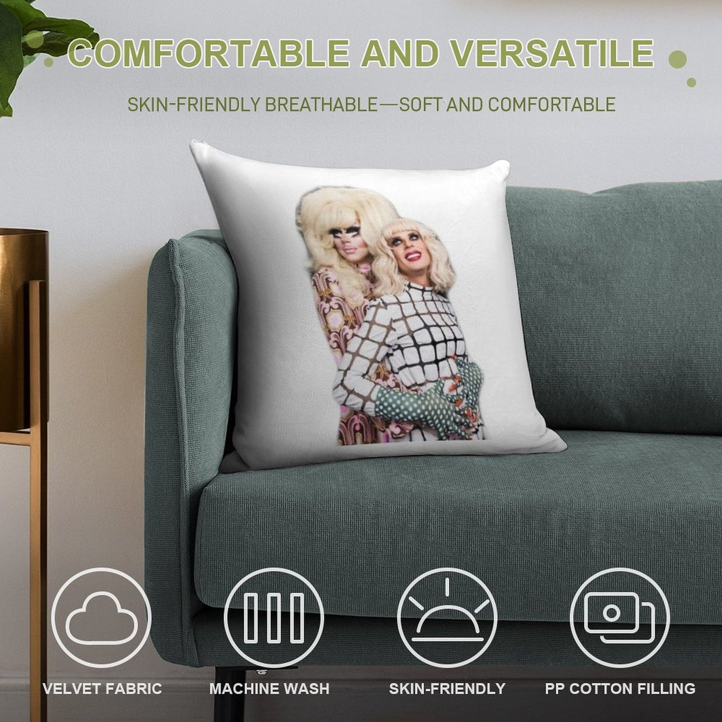 Trixie And Katya Couple Pose Soft Skin-Friendly Throw Pillow