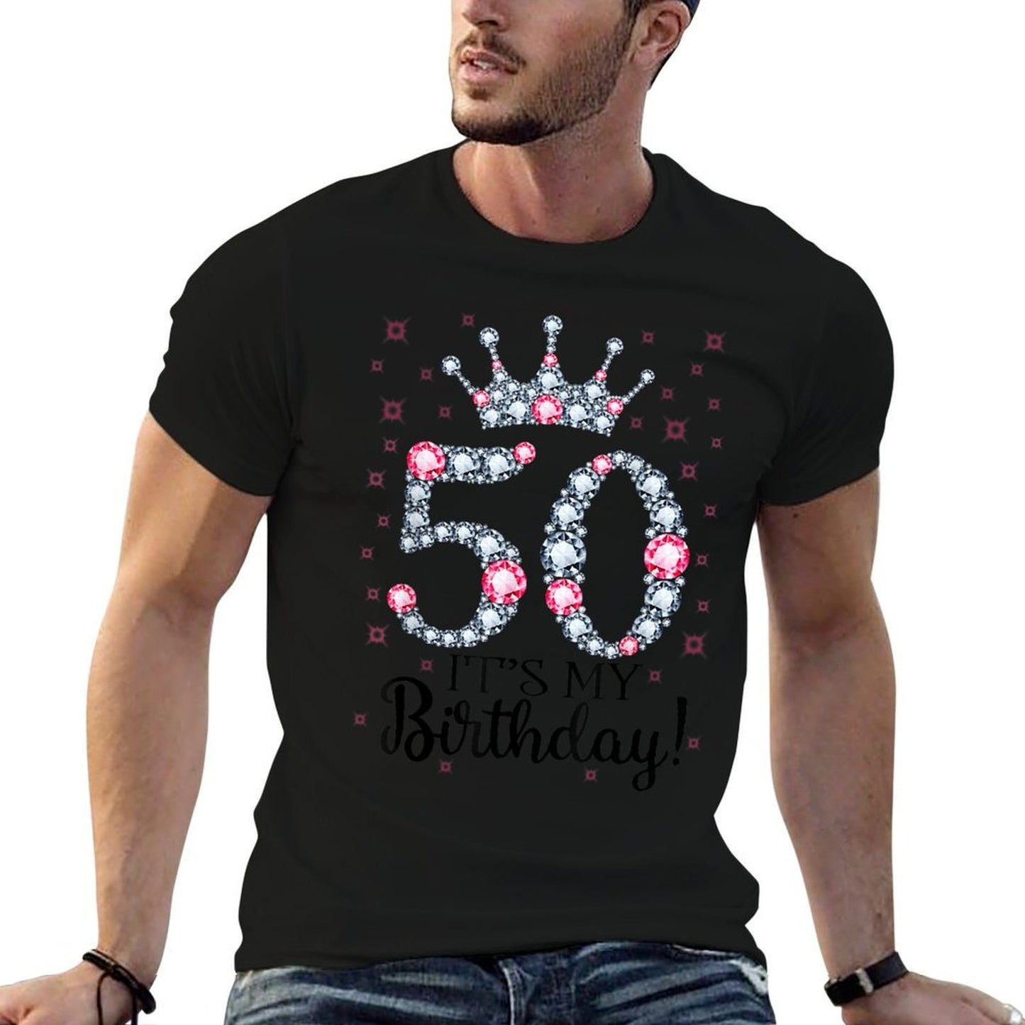 50 It's My Birthday Pink Crown 50th Birthday Gifts For Her  Cotton T-Shirt