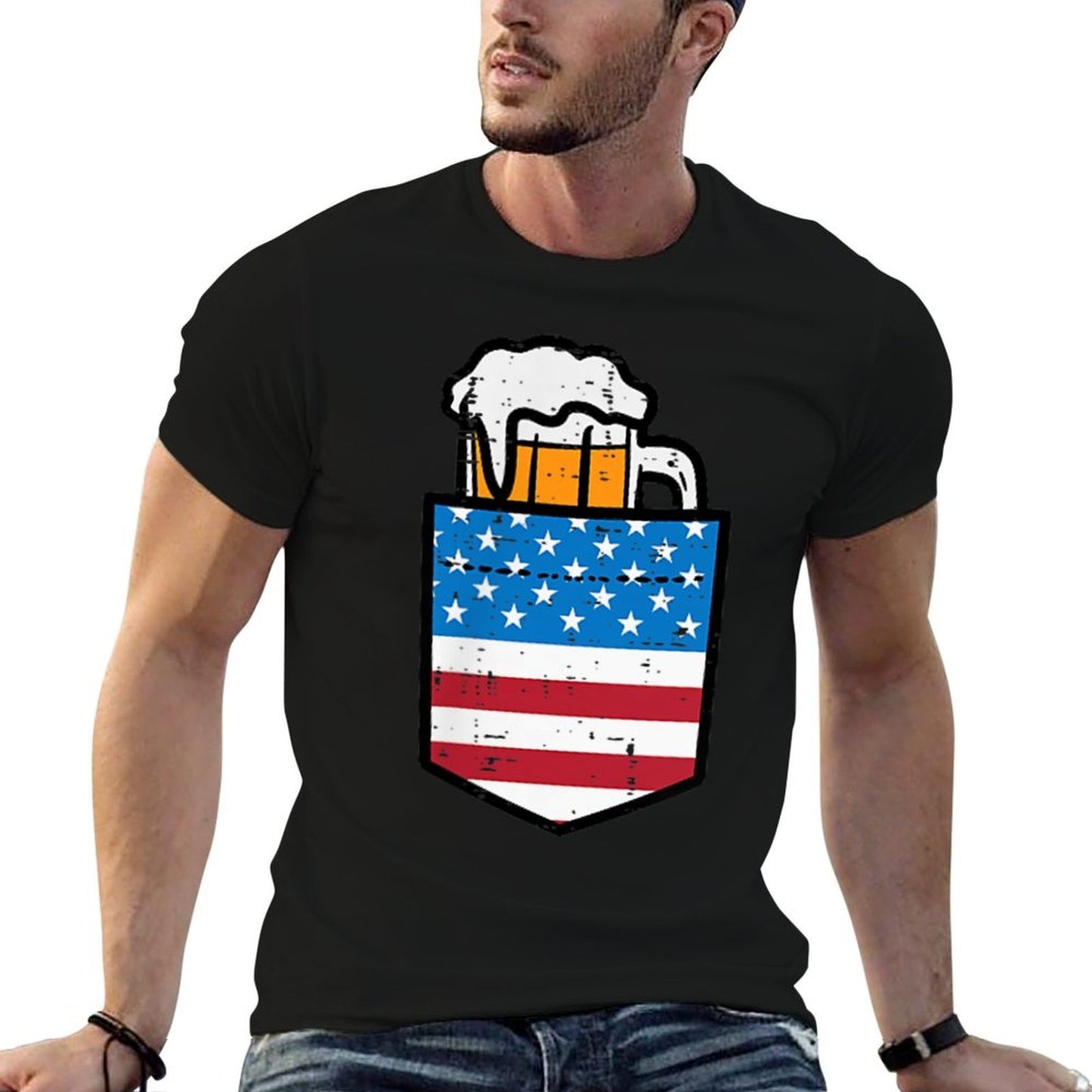 4th Of July American Pocket Funny Patriot Dad Team Men  Trendy Pattern T-Shirt