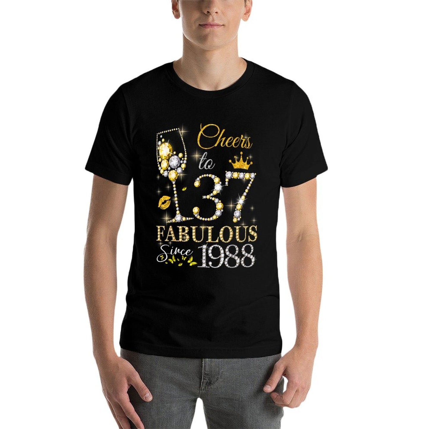 Womens Cheers to 37 Years Old EST 1988 37th Birthday Queen Affordable Price T-Shirt