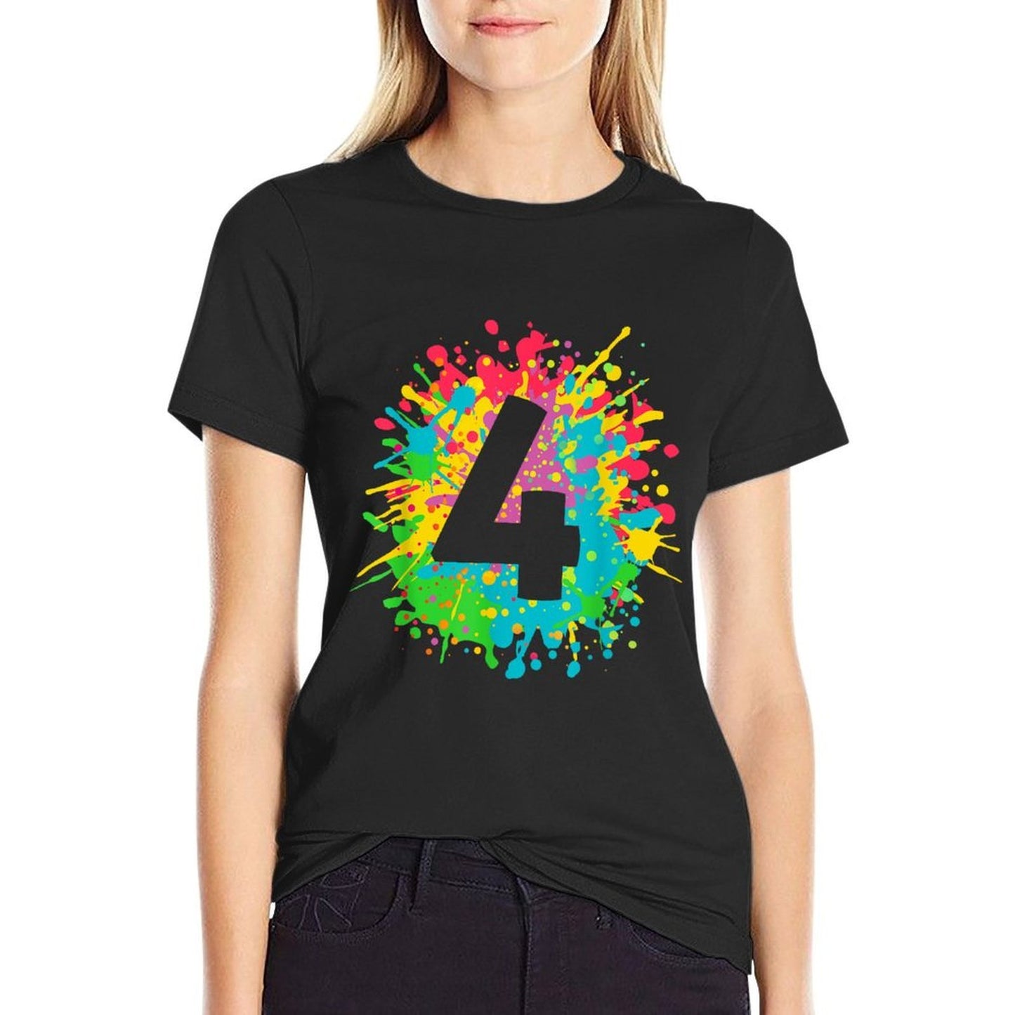 4th Birthday Paint Splashes T-shirt for Kids, Girls, Boys.  Fade-proof Color T-Shirt