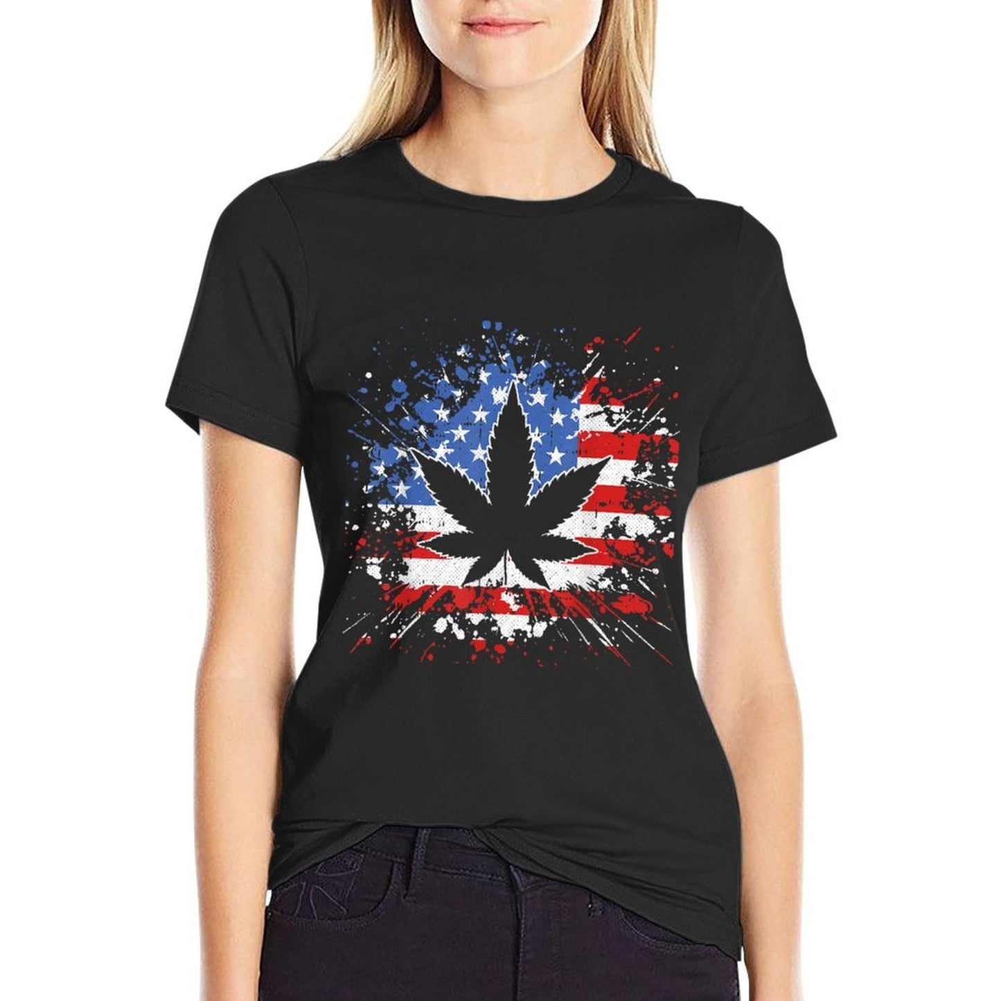 Weed American 4th Of July Marjuana Patriotic Stoner High-quality Stitching T-Shirt