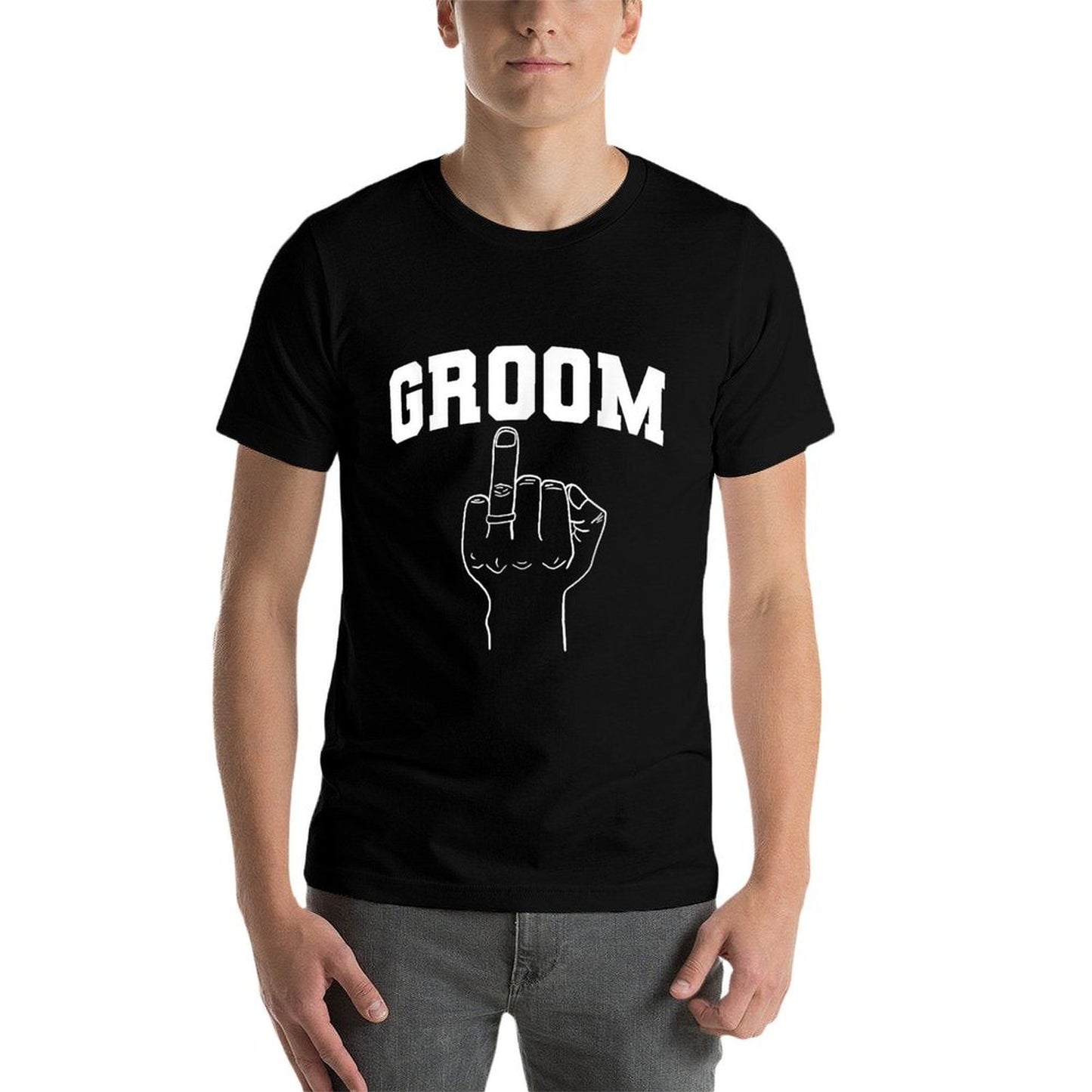 Wedding Honeymoon Bachelor Finger Ring Hubby Funny Groom Ribbed Collar T-Shirt