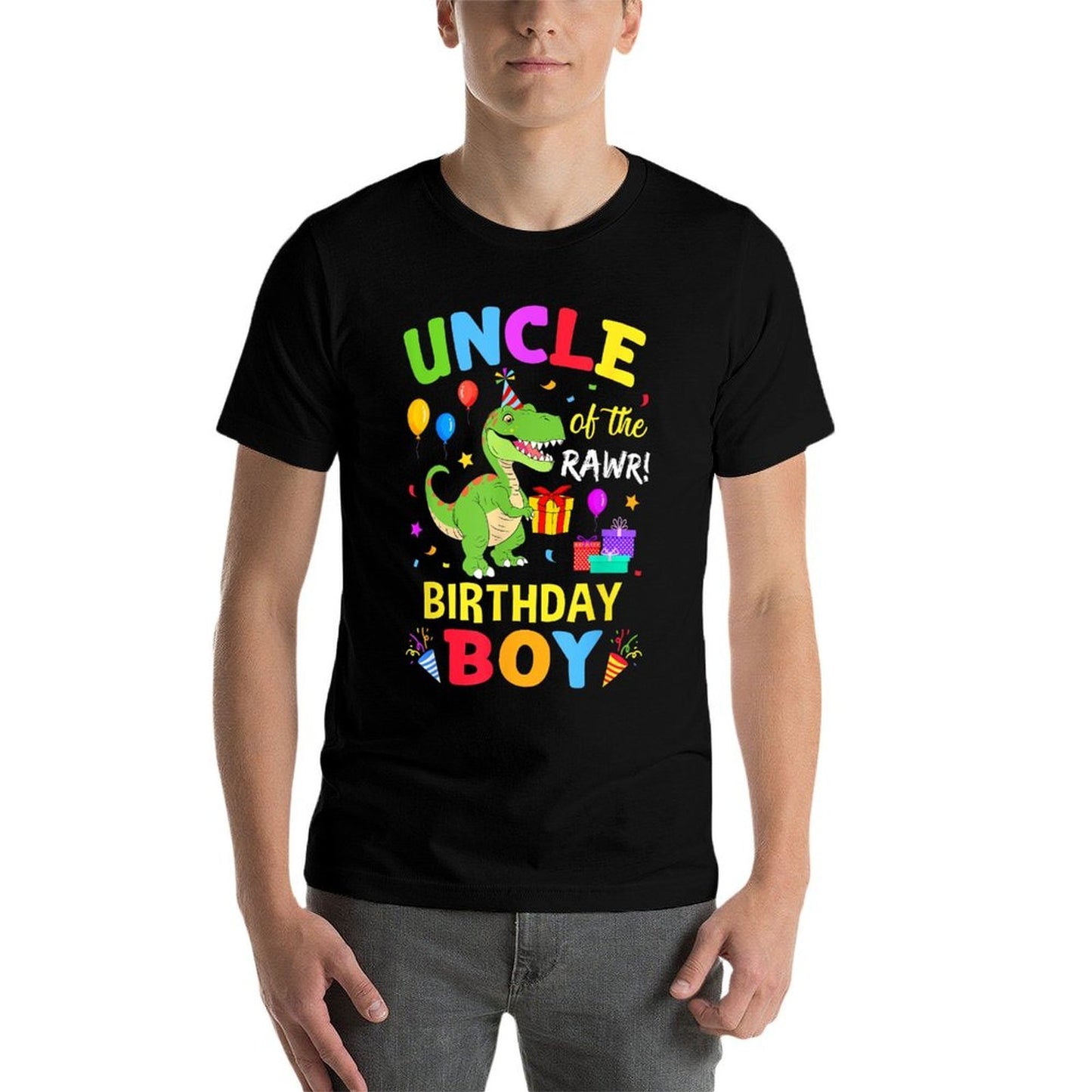 Uncle Of The Birthday Boy T-Rex Funny Dinosaur Boy Party Fade-proof Color T-Shirt