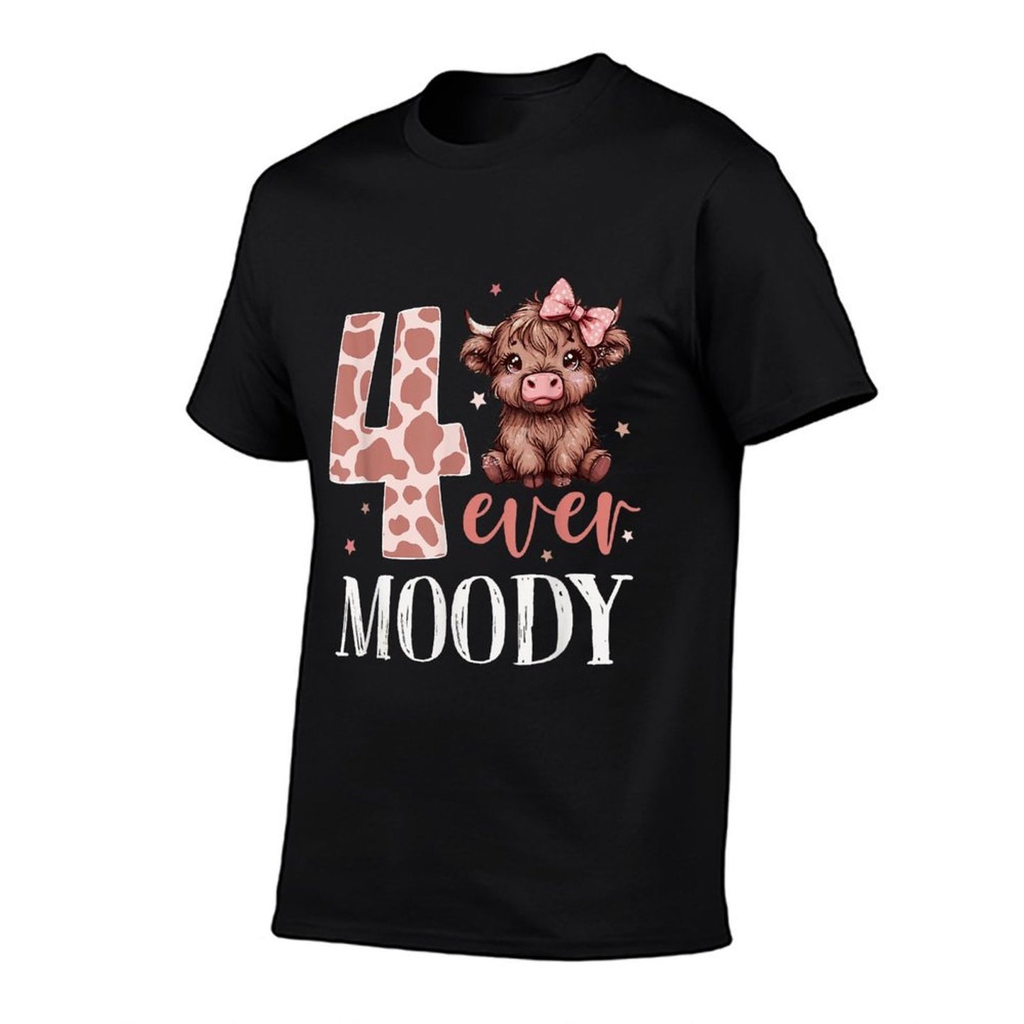 4 Ever Moody Scottish Highland Cow 4th Birthday Girl Graphic-printed T-Shirt