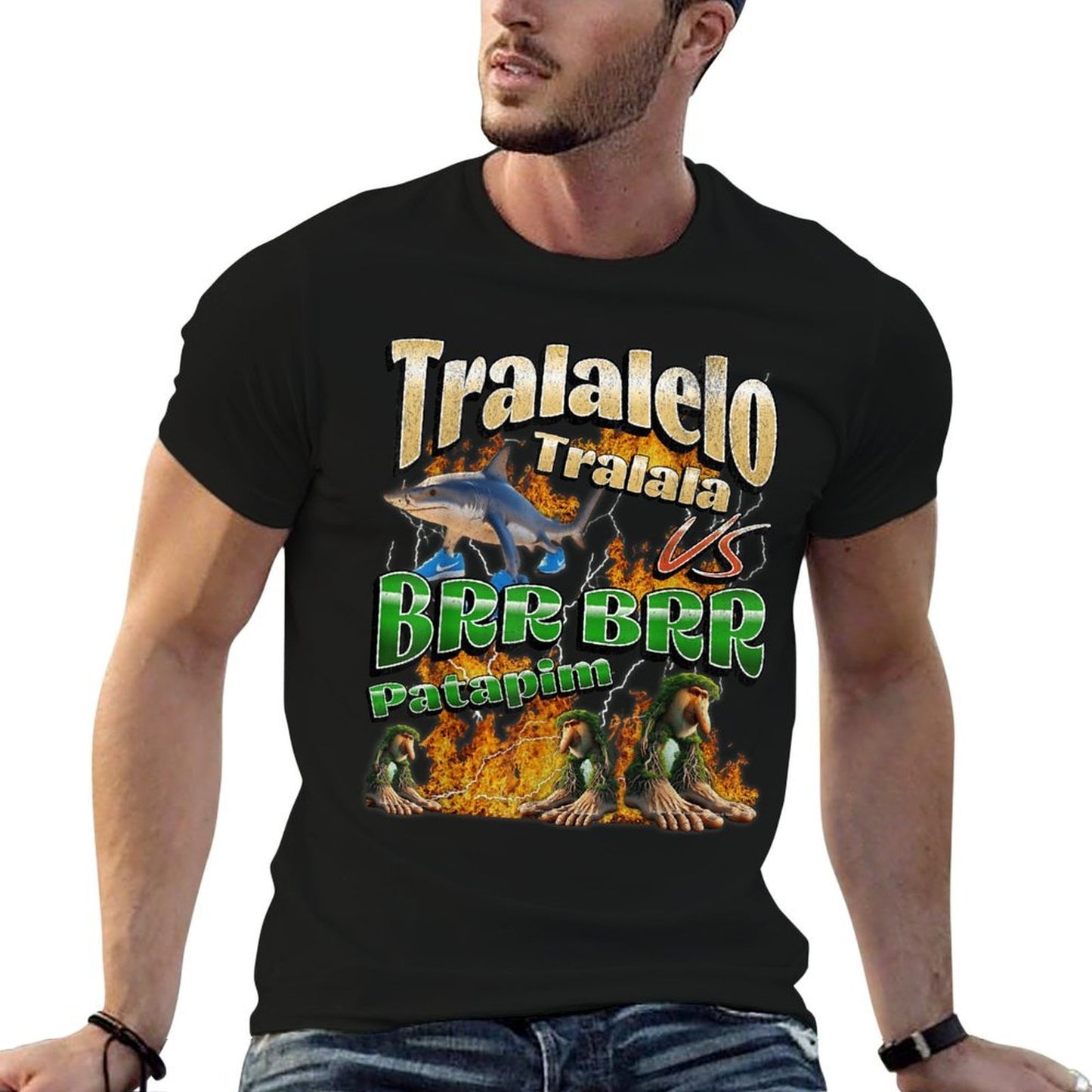 Tralalelo VS Brr Patapim Funny Italian Brainrot Meme Graphic Stretchy T-Shirt